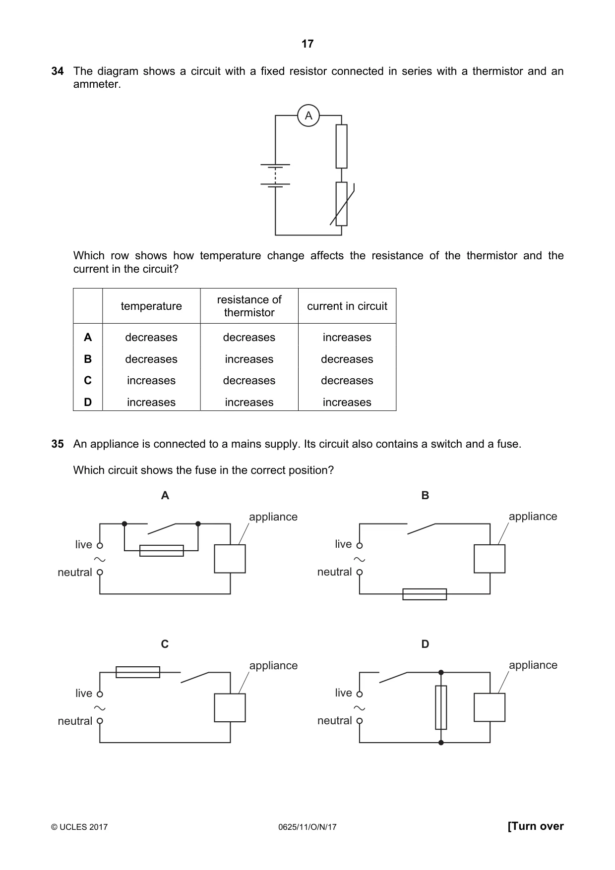 Cambridge IGCSE Physics 0625 2017 Oct/Nov Paper 1 · Variant 1 question paper, page 17 of 20