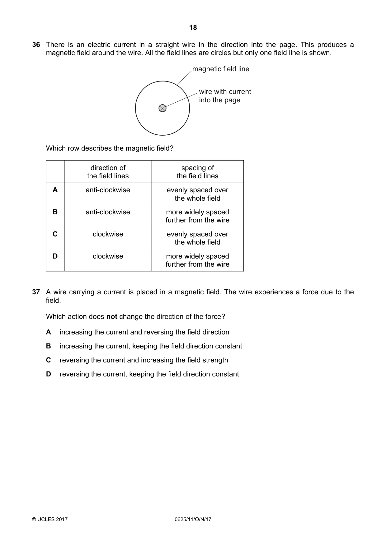 Cambridge IGCSE Physics 0625 2017 Oct/Nov Paper 1 · Variant 1 question paper, page 18 of 20