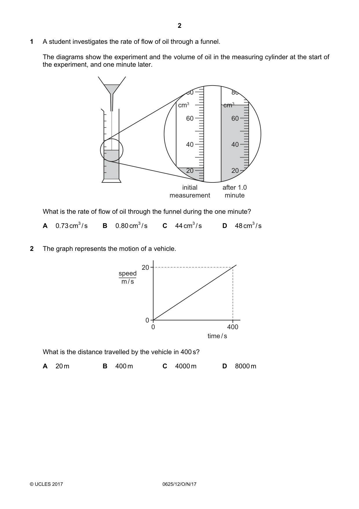 Cambridge IGCSE Physics 0625 2017 Oct/Nov Paper 1 · Variant 2 question paper, page 2 of 20