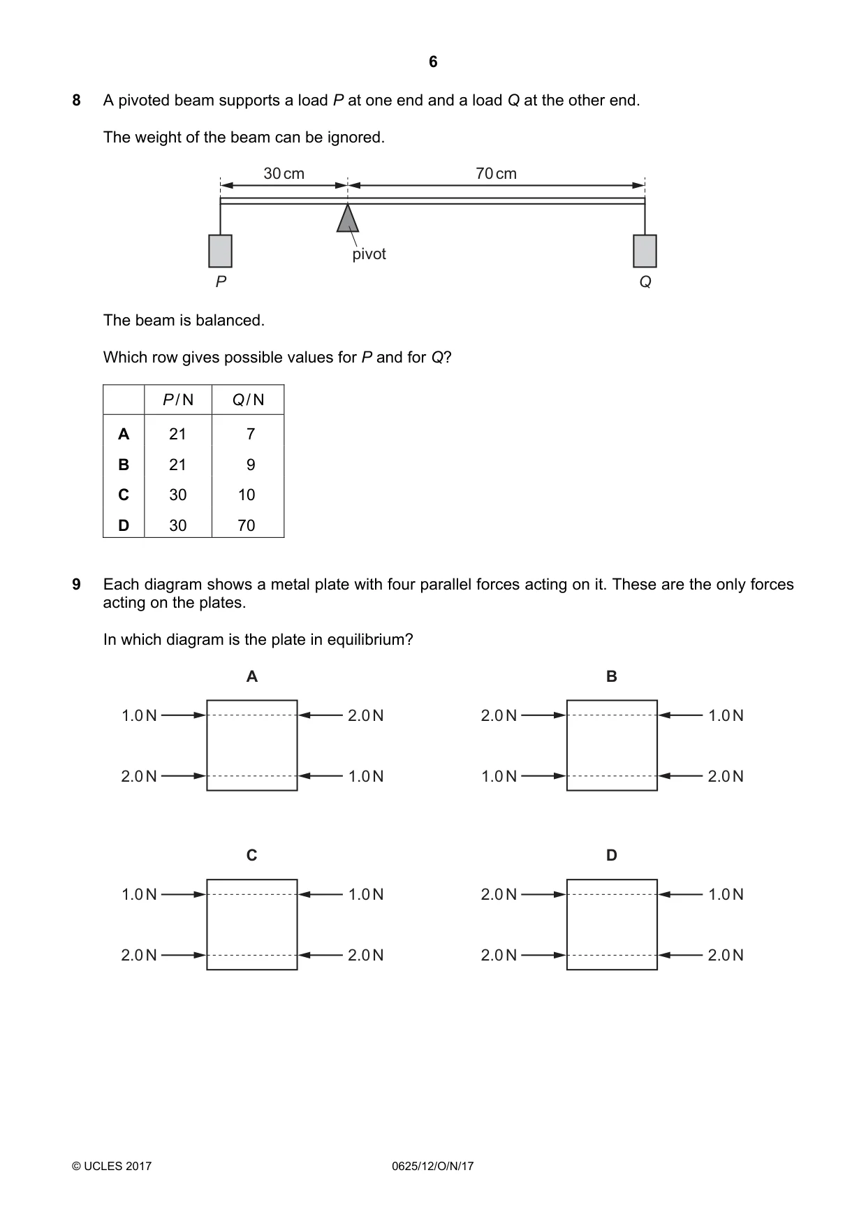 Cambridge IGCSE Physics 0625 2017 Oct/Nov Paper 1 · Variant 2 question paper, page 6 of 20