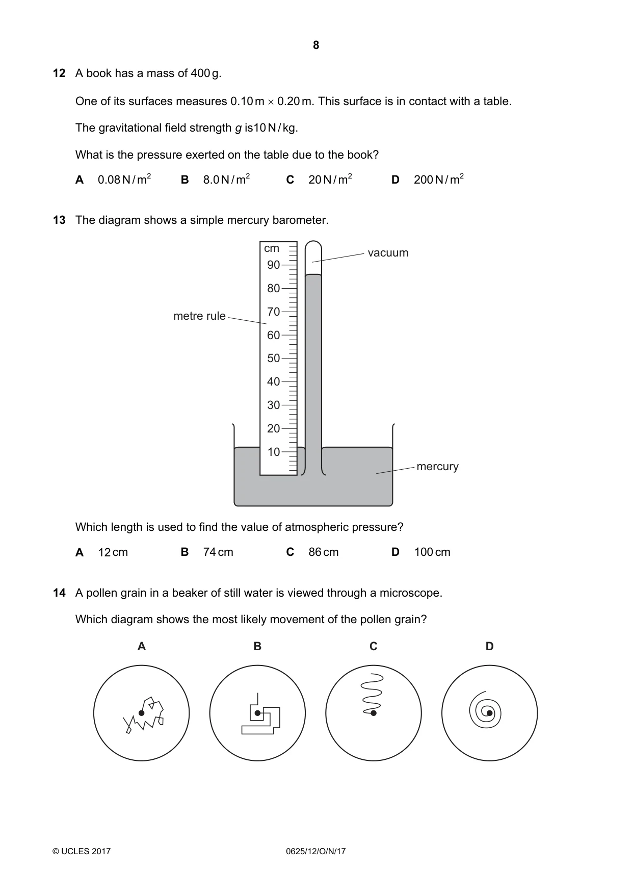 Cambridge IGCSE Physics 0625 2017 Oct/Nov Paper 1 · Variant 2 question paper, page 8 of 20