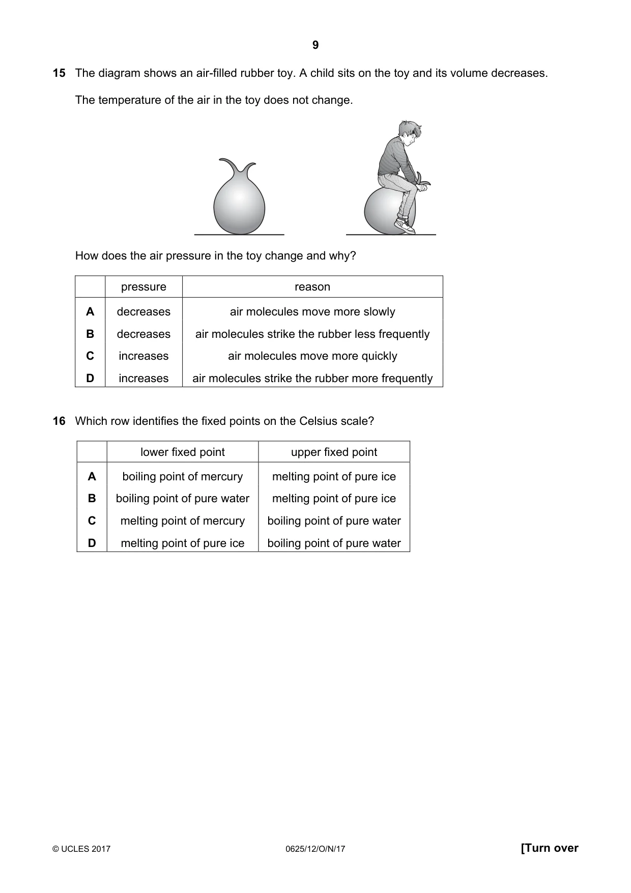 Cambridge IGCSE Physics 0625 2017 Oct/Nov Paper 1 · Variant 2 question paper, page 9 of 20