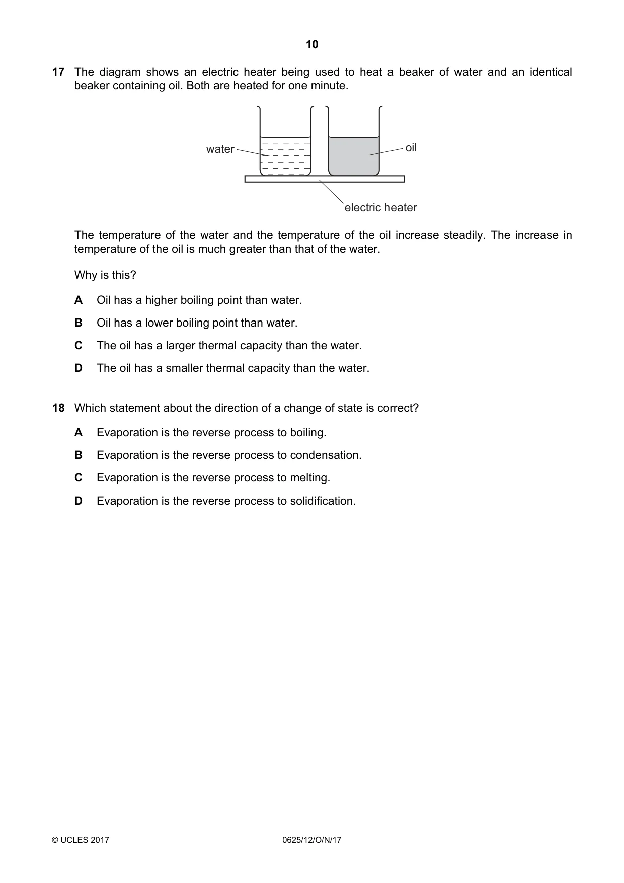 Cambridge IGCSE Physics 0625 2017 Oct/Nov Paper 1 · Variant 2 question paper, page 10 of 20