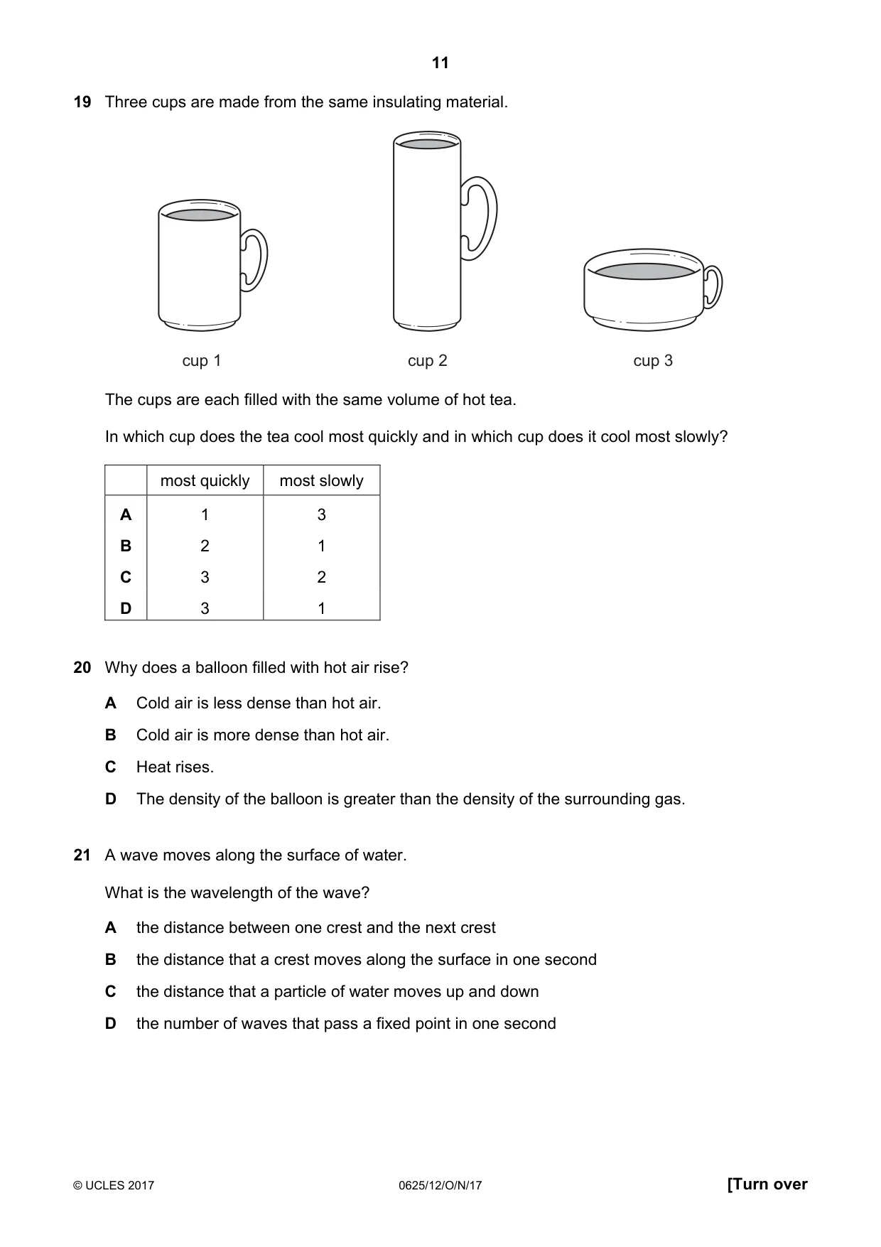 Cambridge IGCSE Physics 0625 2017 Oct/Nov Paper 1 · Variant 2 question paper, page 11 of 20