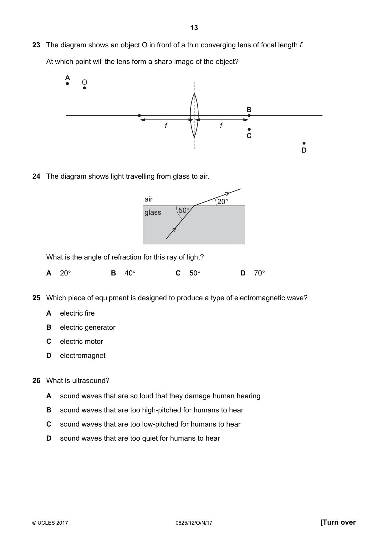 Cambridge IGCSE Physics 0625 2017 Oct/Nov Paper 1 · Variant 2 question paper, page 13 of 20