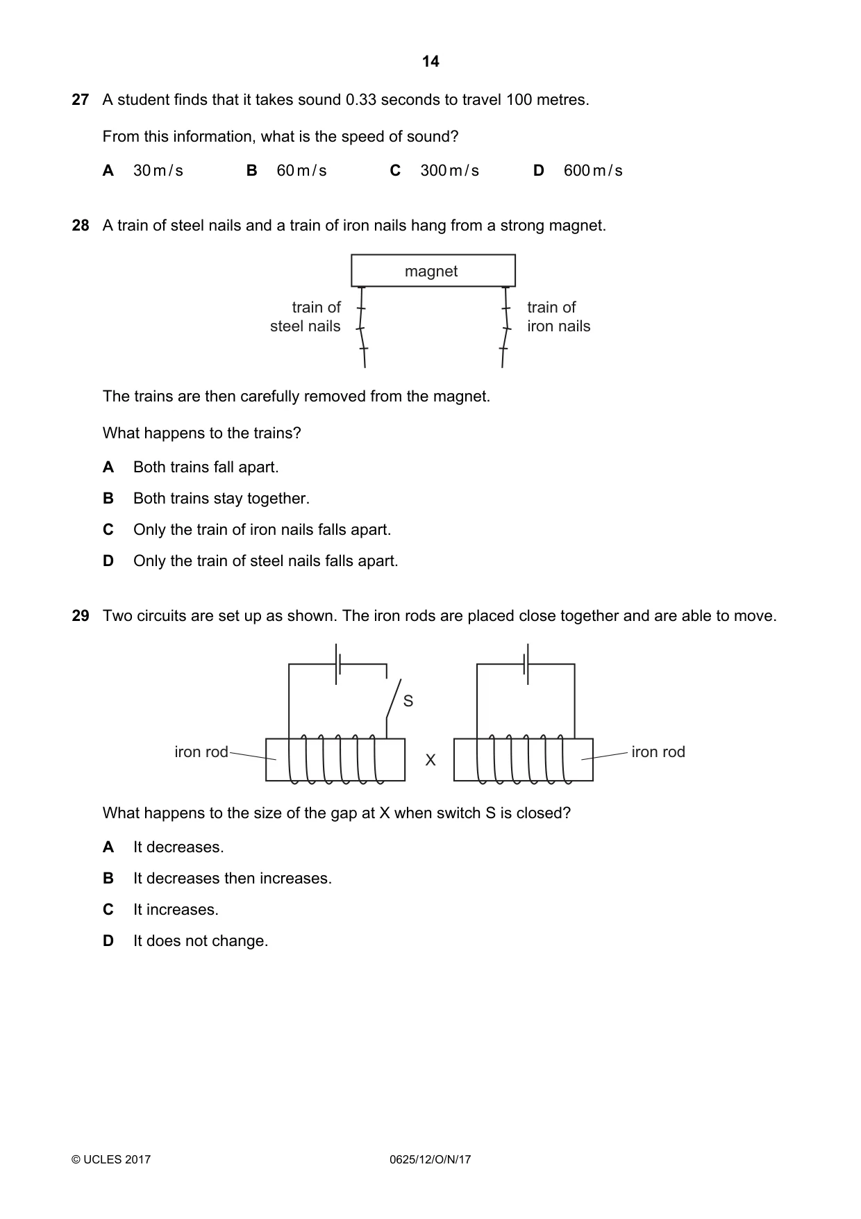 Cambridge IGCSE Physics 0625 2017 Oct/Nov Paper 1 · Variant 2 question paper, page 14 of 20