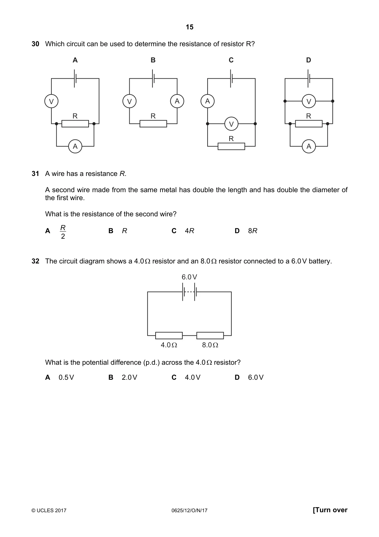Cambridge IGCSE Physics 0625 2017 Oct/Nov Paper 1 · Variant 2 question paper, page 15 of 20
