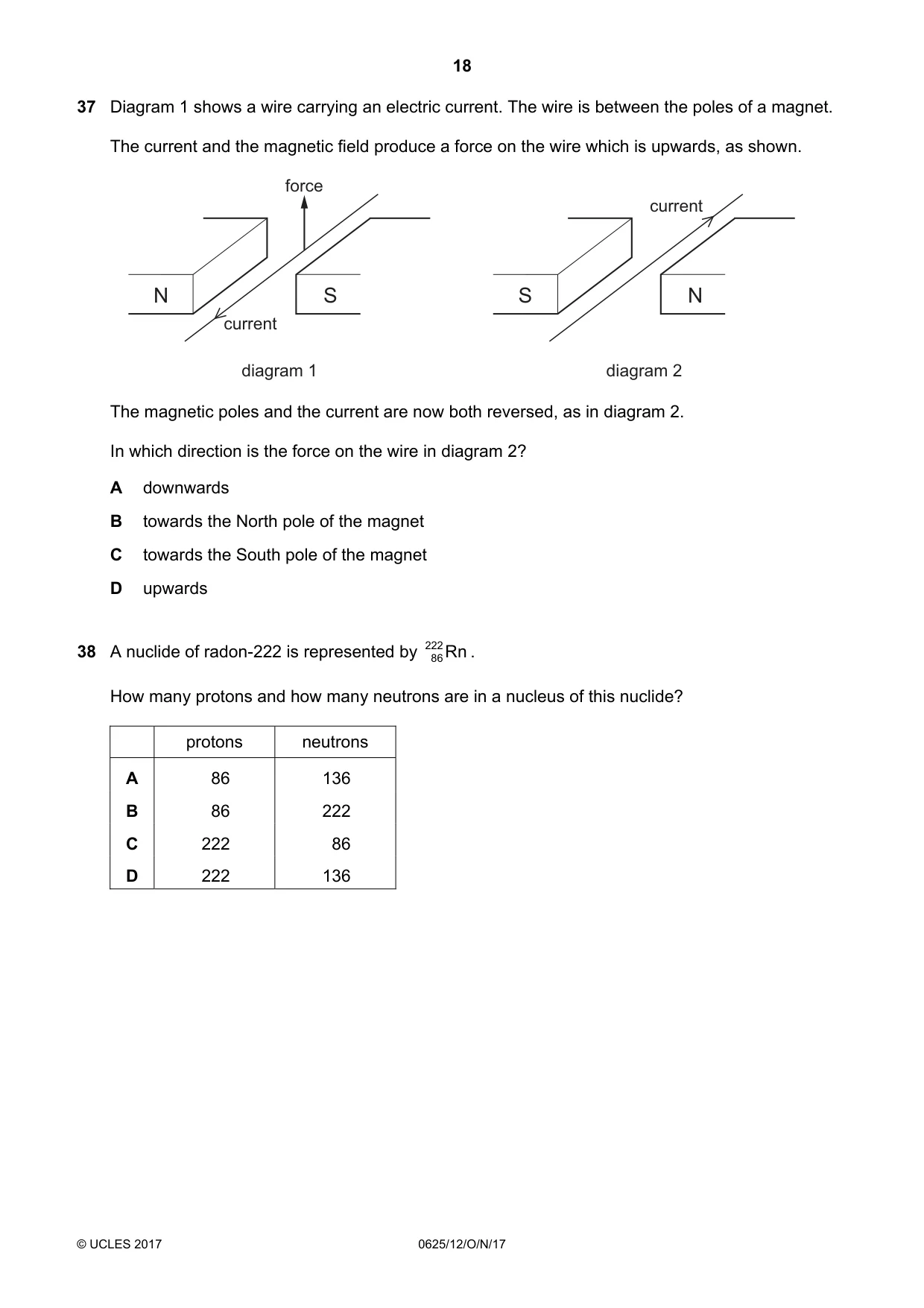 Cambridge IGCSE Physics 0625 2017 Oct/Nov Paper 1 · Variant 2 question paper, page 18 of 20