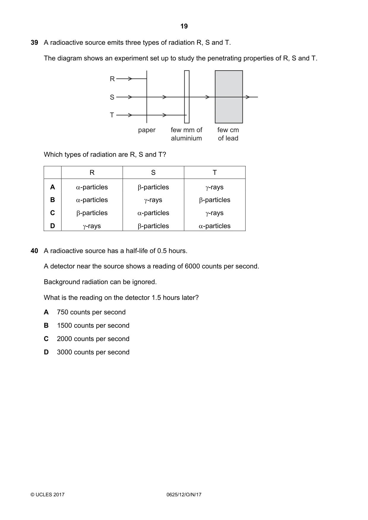 Cambridge IGCSE Physics 0625 2017 Oct/Nov Paper 1 · Variant 2 question paper, page 19 of 20