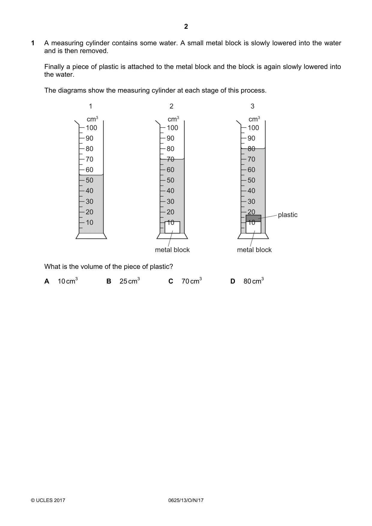 Cambridge IGCSE Physics 0625 2017 Oct/Nov Paper 1 · Variant 3 question paper, page 2 of 20