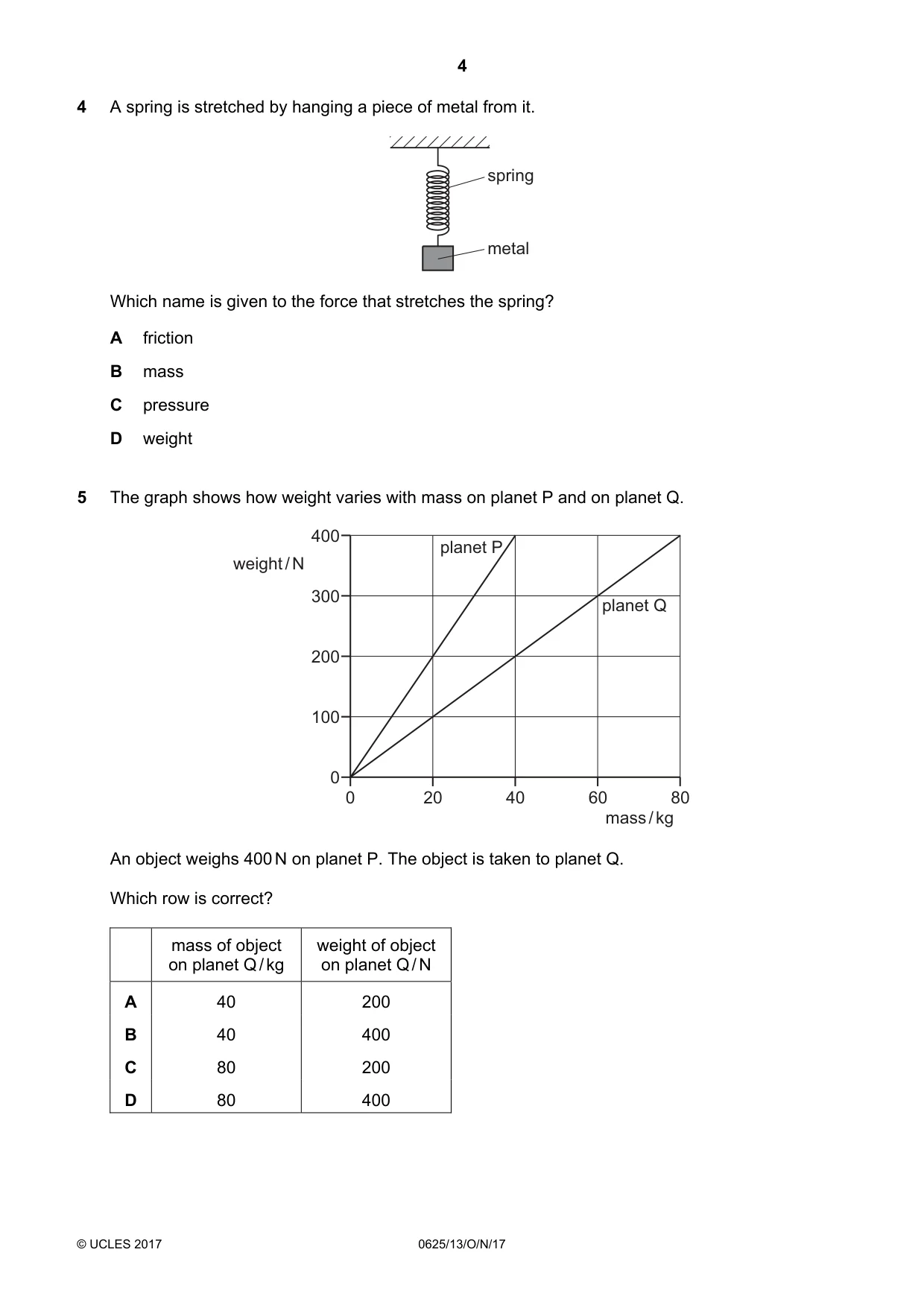 Cambridge IGCSE Physics 0625 2017 Oct/Nov Paper 1 · Variant 3 question paper, page 4 of 20