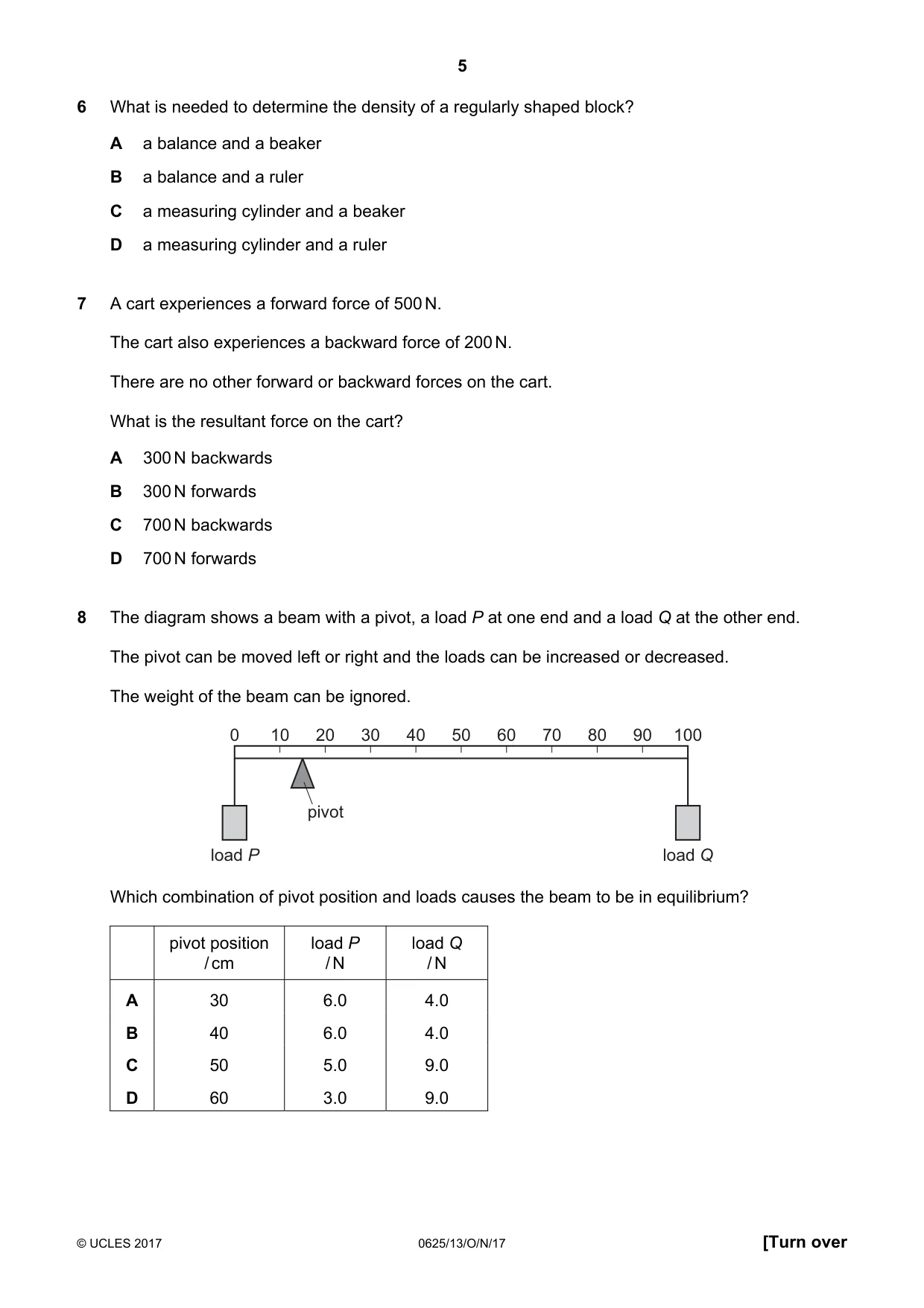 Cambridge IGCSE Physics 0625 2017 Oct/Nov Paper 1 · Variant 3 question paper, page 5 of 20
