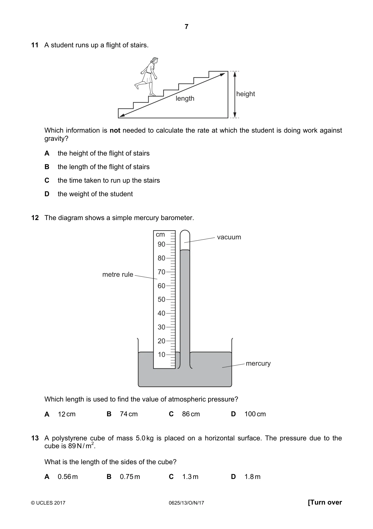 Cambridge IGCSE Physics 0625 2017 Oct/Nov Paper 1 · Variant 3 question paper, page 7 of 20