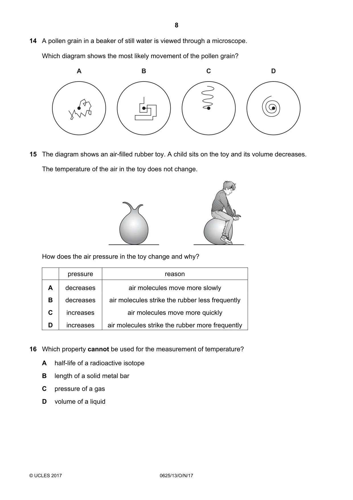 Cambridge IGCSE Physics 0625 2017 Oct/Nov Paper 1 · Variant 3 question paper, page 8 of 20