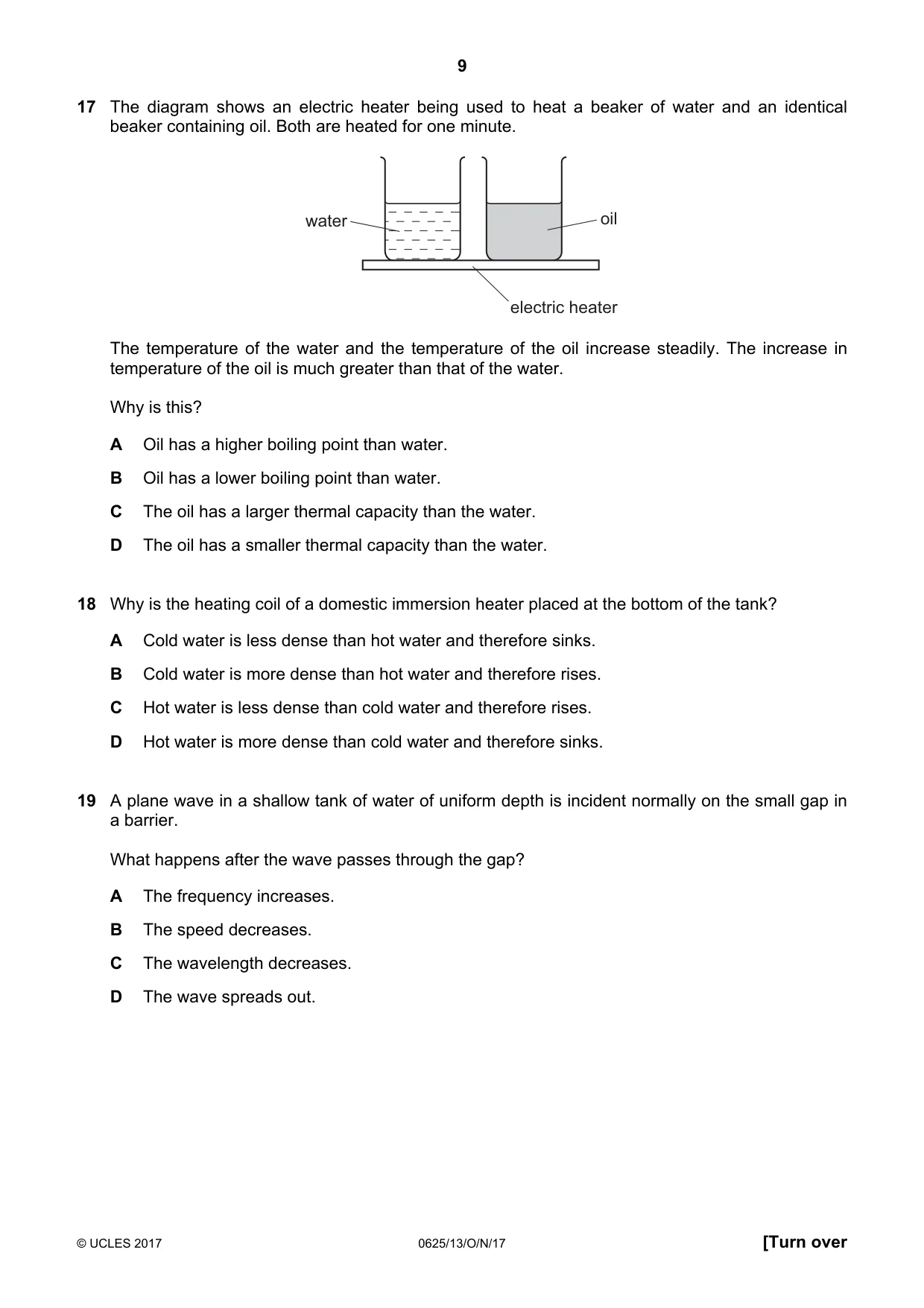 Cambridge IGCSE Physics 0625 2017 Oct/Nov Paper 1 · Variant 3 question paper, page 9 of 20