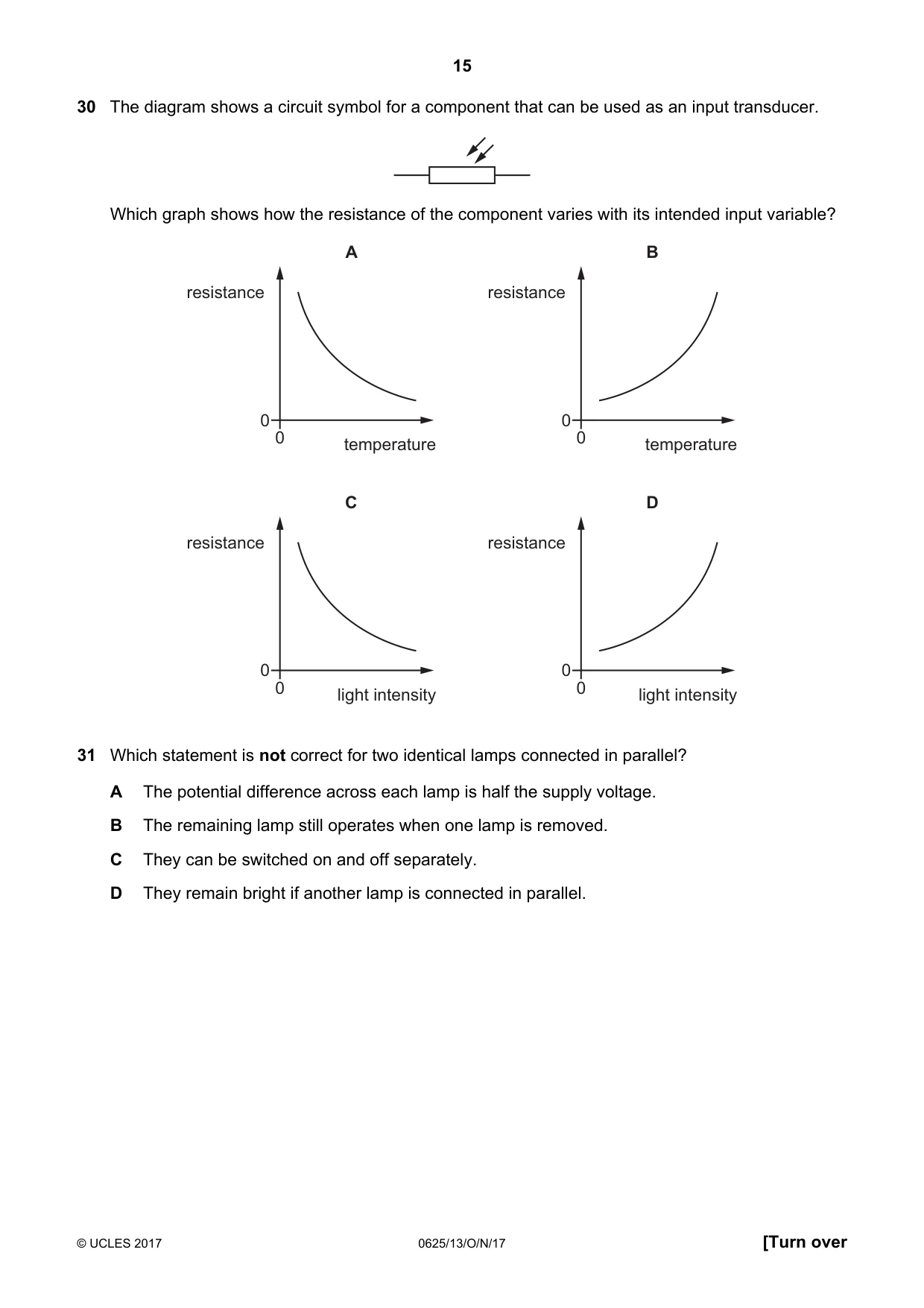 Cambridge IGCSE Physics 0625 2017 Oct/Nov Paper 1 · Variant 3 question paper, page 15 of 20