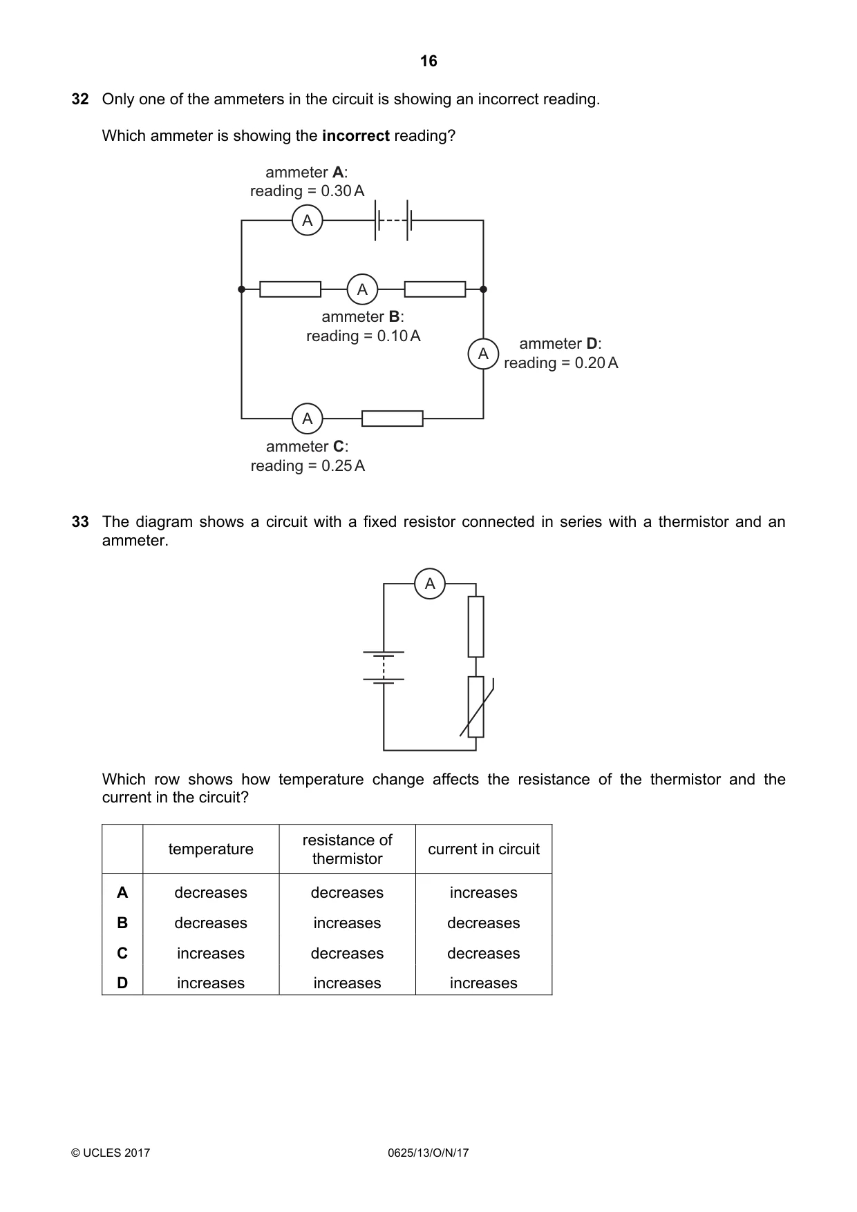 Cambridge IGCSE Physics 0625 2017 Oct/Nov Paper 1 · Variant 3 question paper, page 16 of 20