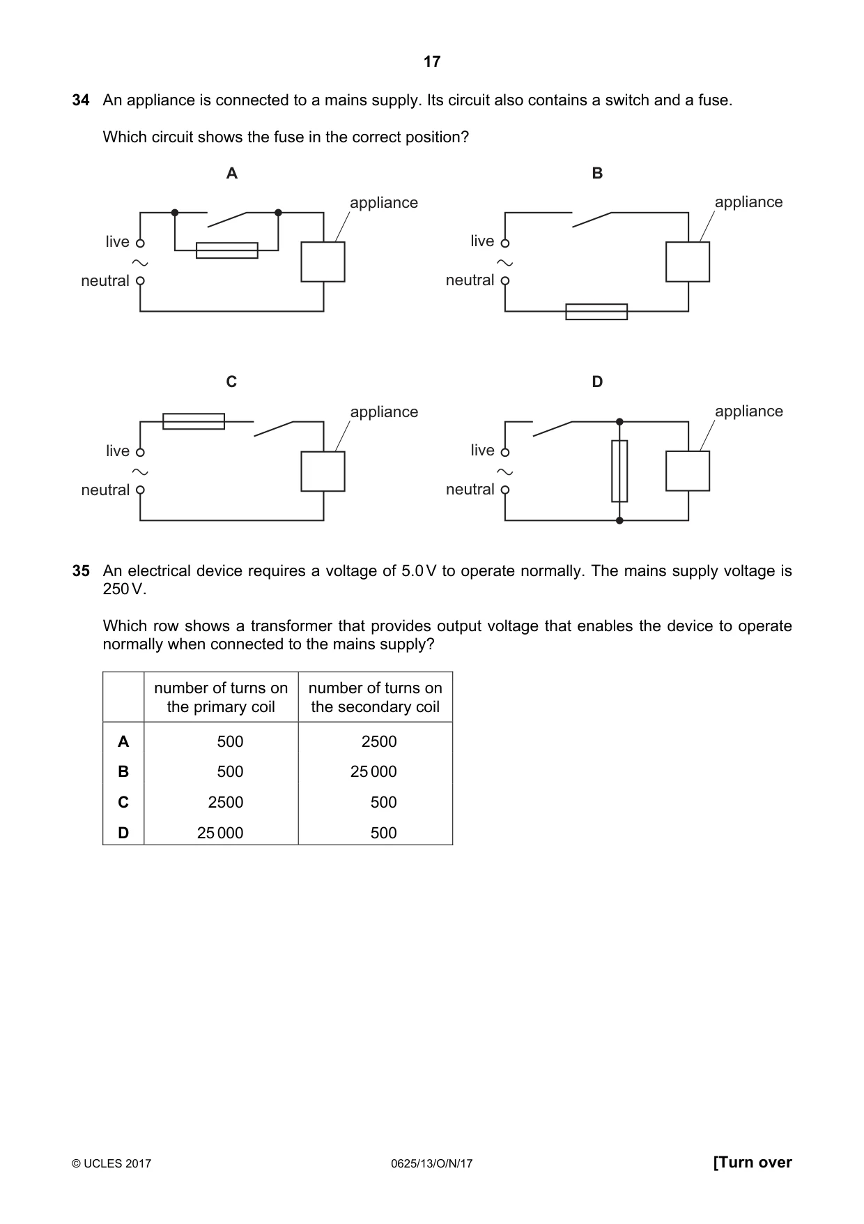 Cambridge IGCSE Physics 0625 2017 Oct/Nov Paper 1 · Variant 3 question paper, page 17 of 20