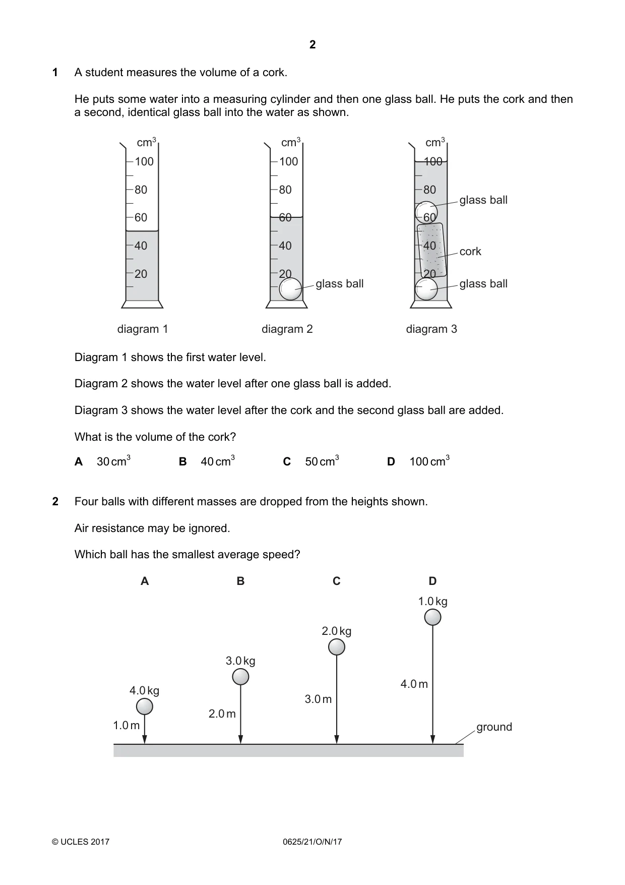 Cambridge IGCSE Physics 0625 2017 Oct/Nov Paper 2 · Variant 1 question paper, page 2 of 20