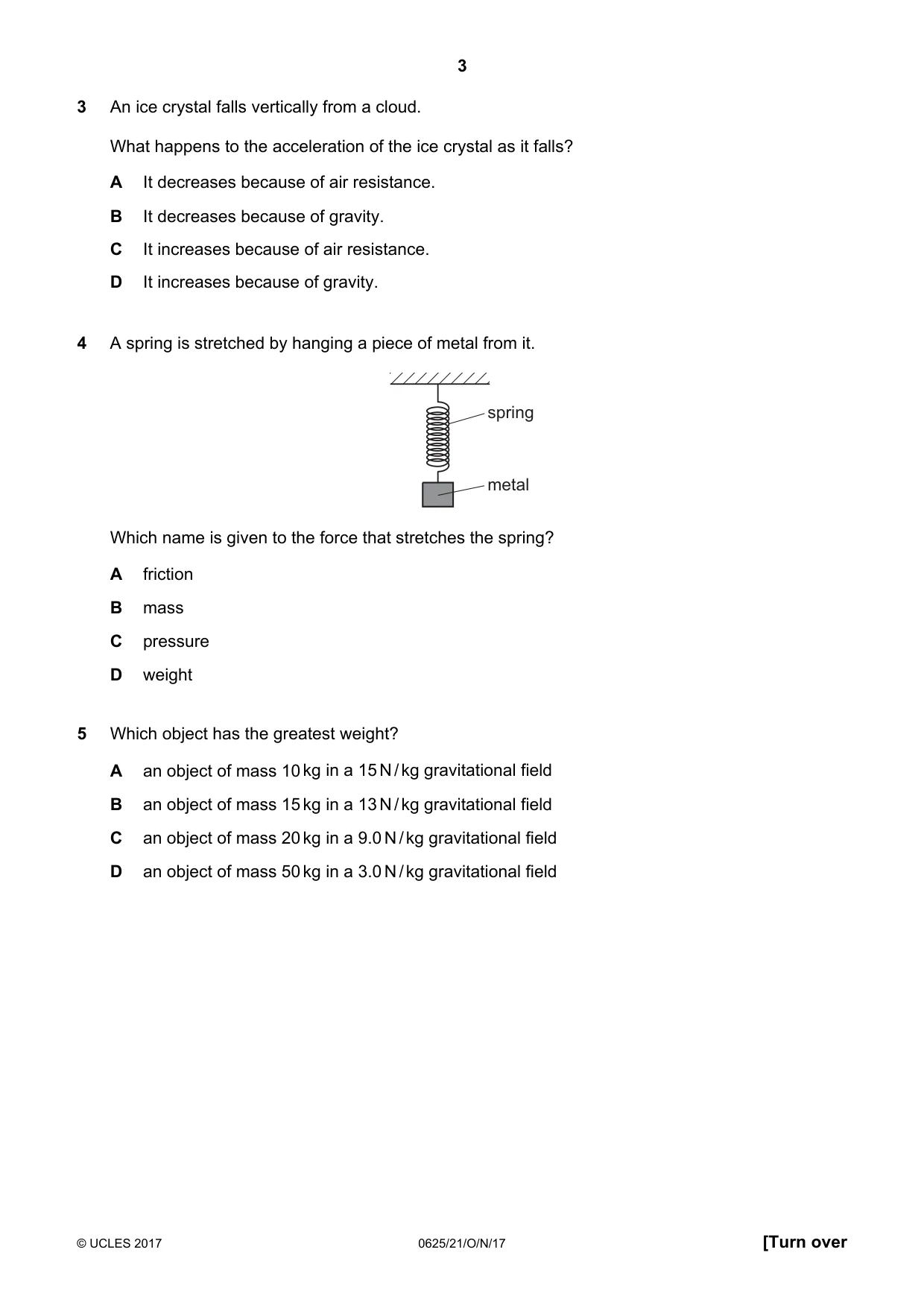 Cambridge IGCSE Physics 0625 2017 Oct/Nov Paper 2 · Variant 1 question paper, page 3 of 20