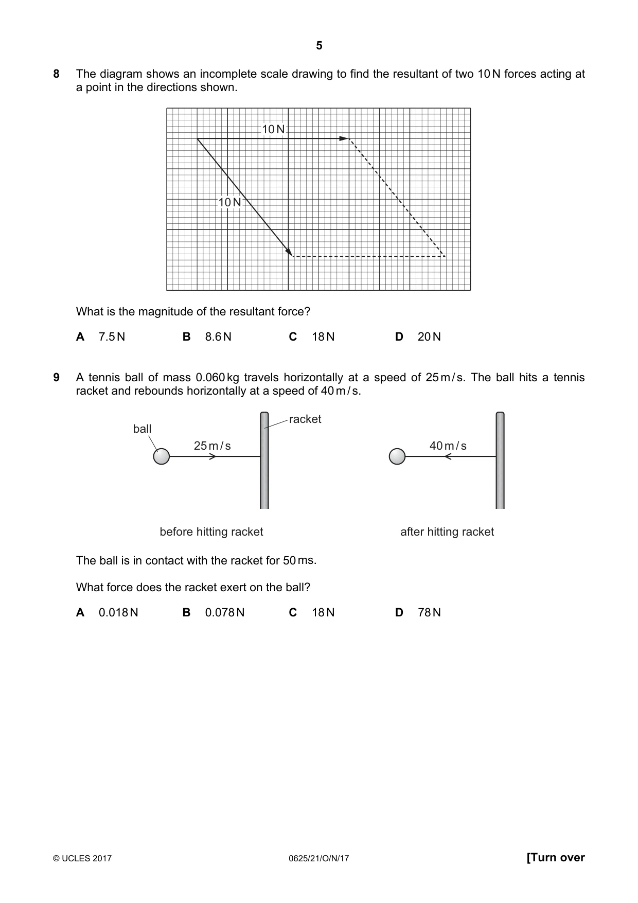 Cambridge IGCSE Physics 0625 2017 Oct/Nov Paper 2 · Variant 1 question paper, page 5 of 20