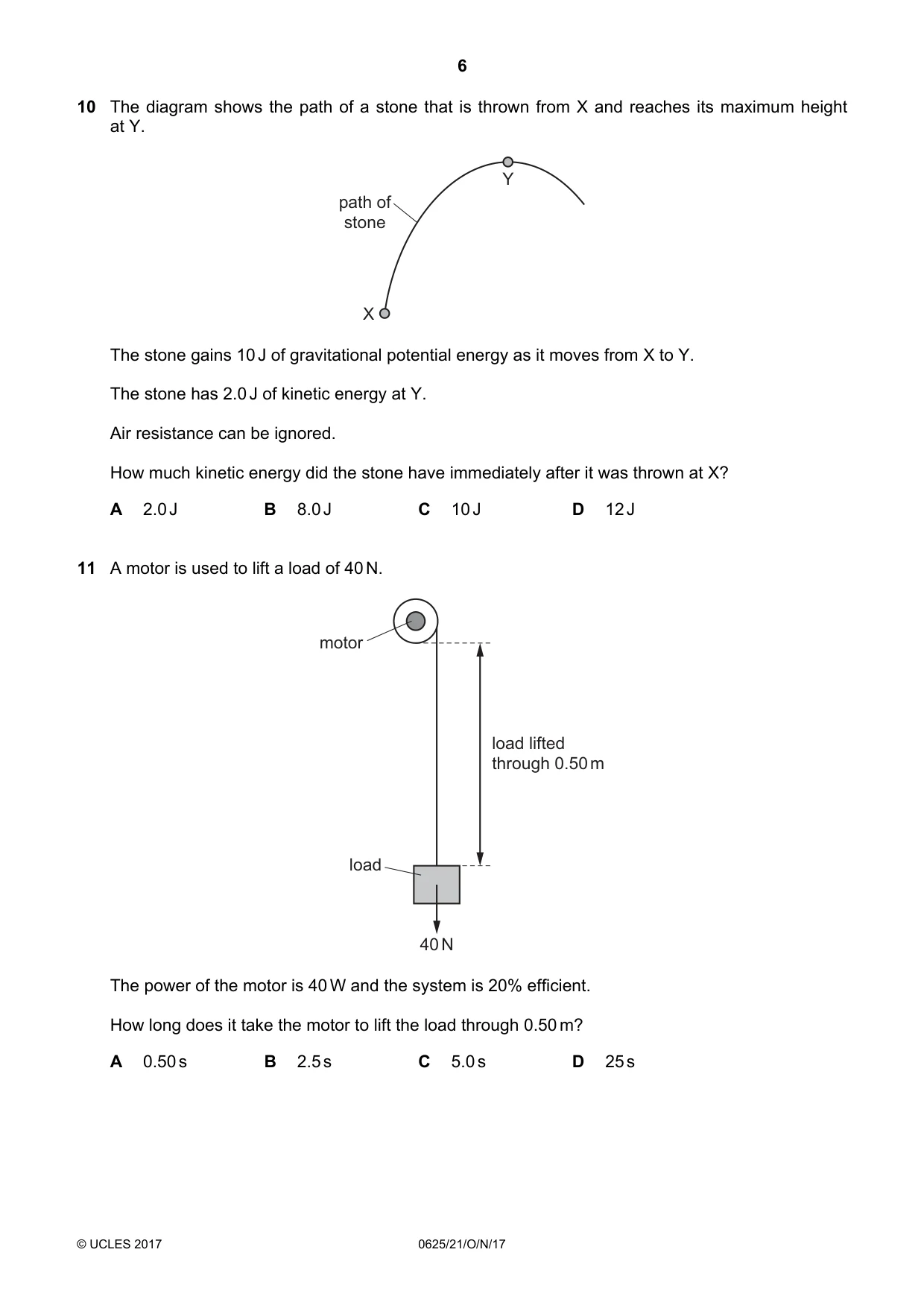 Cambridge IGCSE Physics 0625 2017 Oct/Nov Paper 2 · Variant 1 question paper, page 6 of 20