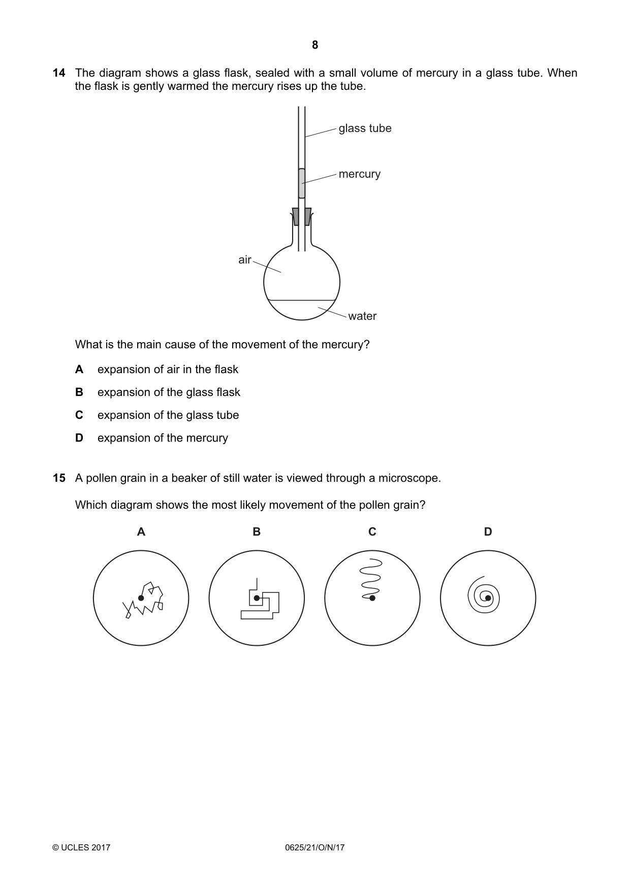 Cambridge IGCSE Physics 0625 2017 Oct/Nov Paper 2 · Variant 1 question paper, page 8 of 20