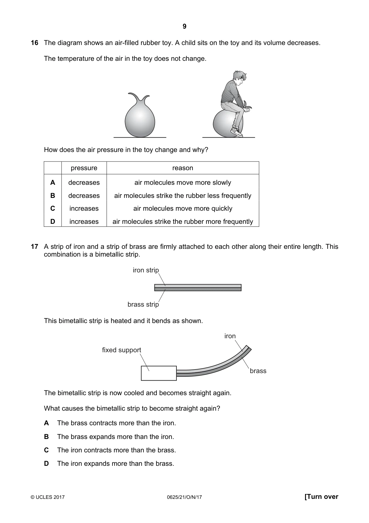 Cambridge IGCSE Physics 0625 2017 Oct/Nov Paper 2 · Variant 1 question paper, page 9 of 20