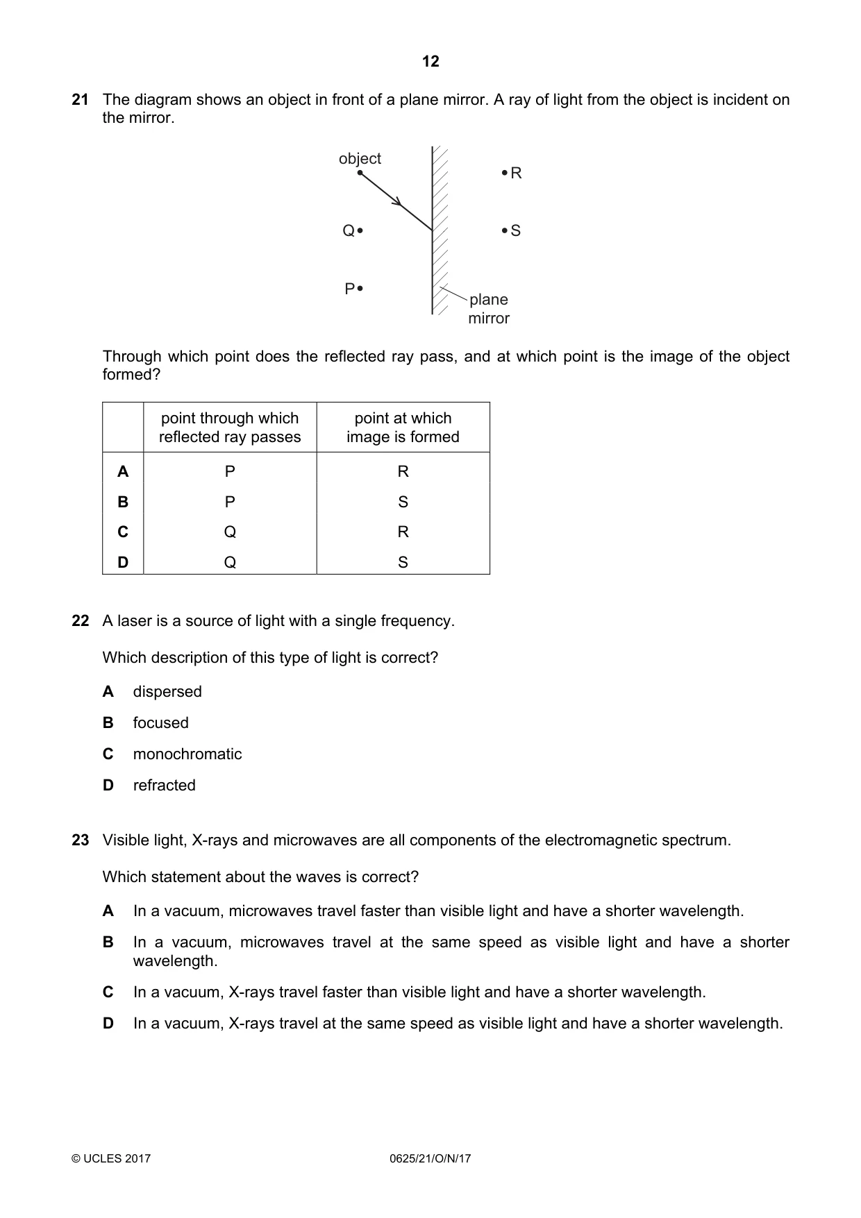 Cambridge IGCSE Physics 0625 2017 Oct/Nov Paper 2 · Variant 1 question paper, page 12 of 20
