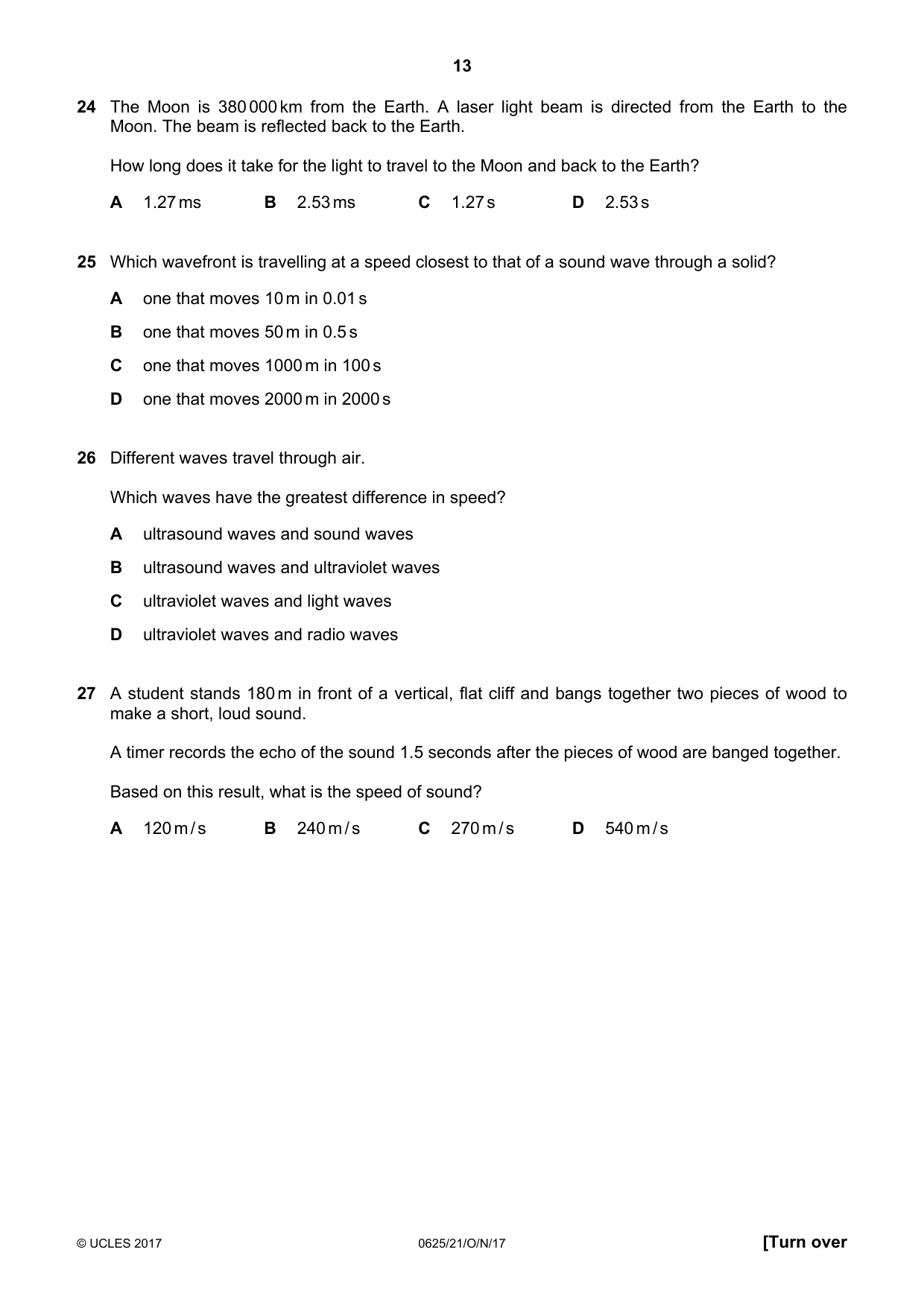 Cambridge IGCSE Physics 0625 2017 Oct/Nov Paper 2 · Variant 1 question paper, page 13 of 20