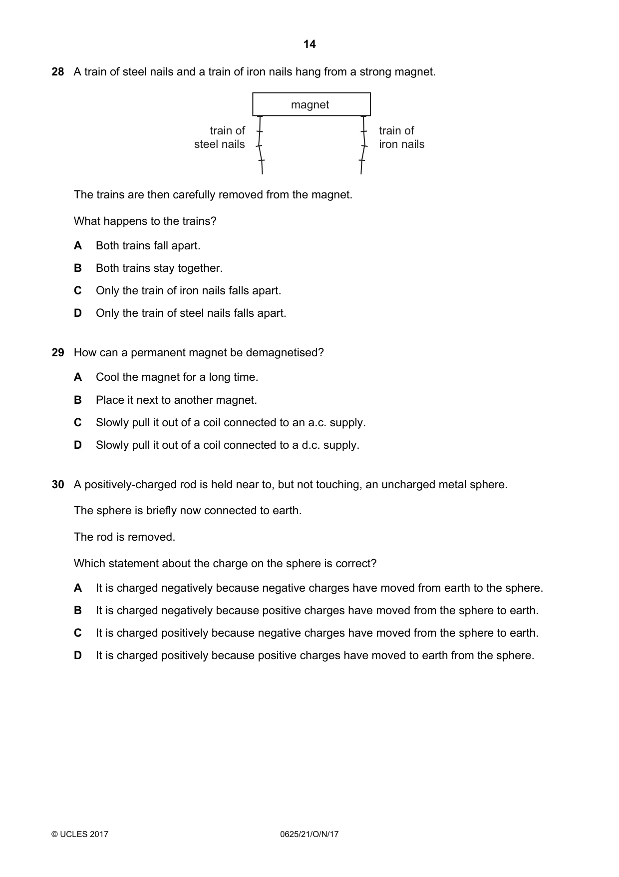 Cambridge IGCSE Physics 0625 2017 Oct/Nov Paper 2 · Variant 1 question paper, page 14 of 20