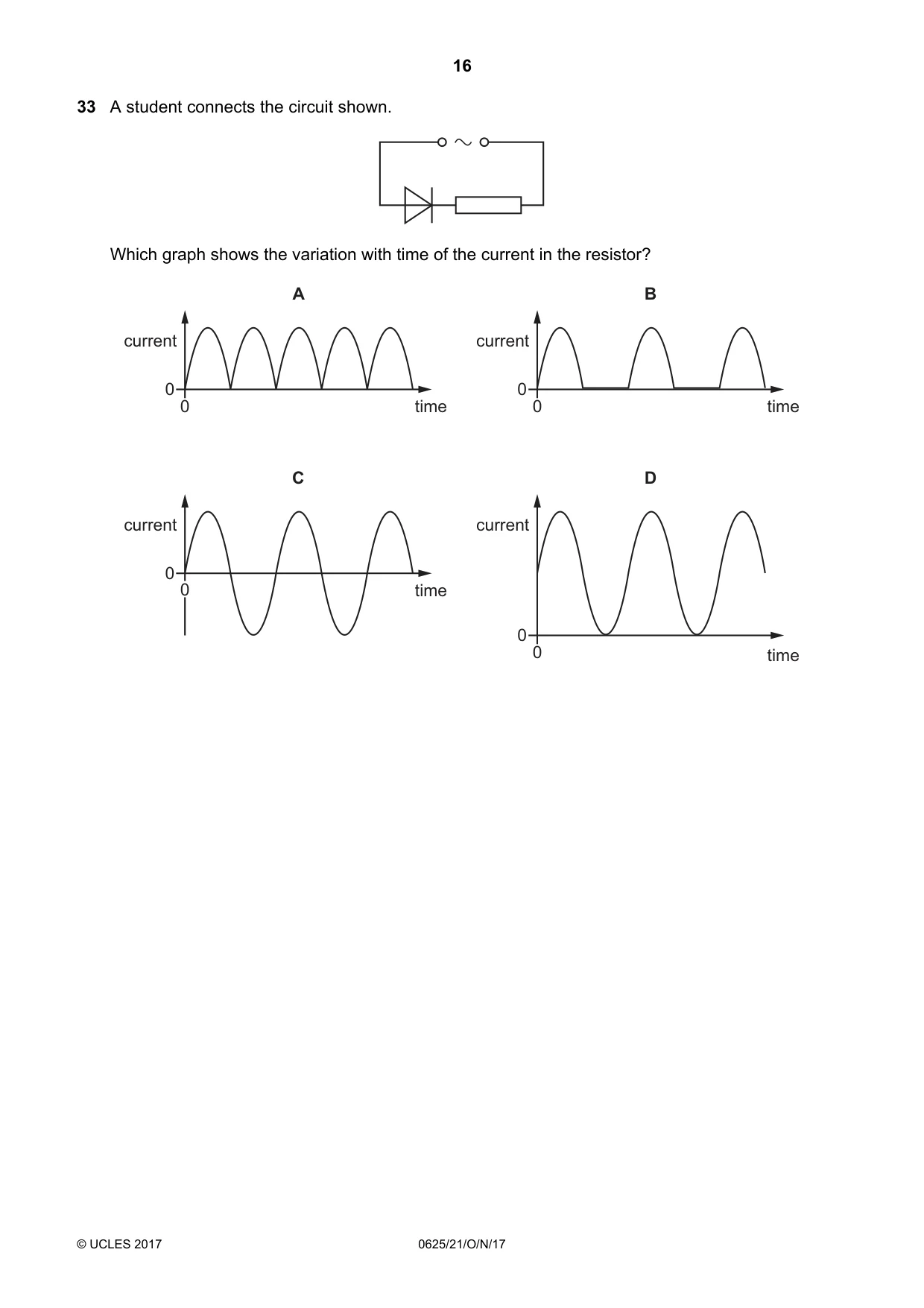 Cambridge IGCSE Physics 0625 2017 Oct/Nov Paper 2 · Variant 1 question paper, page 16 of 20