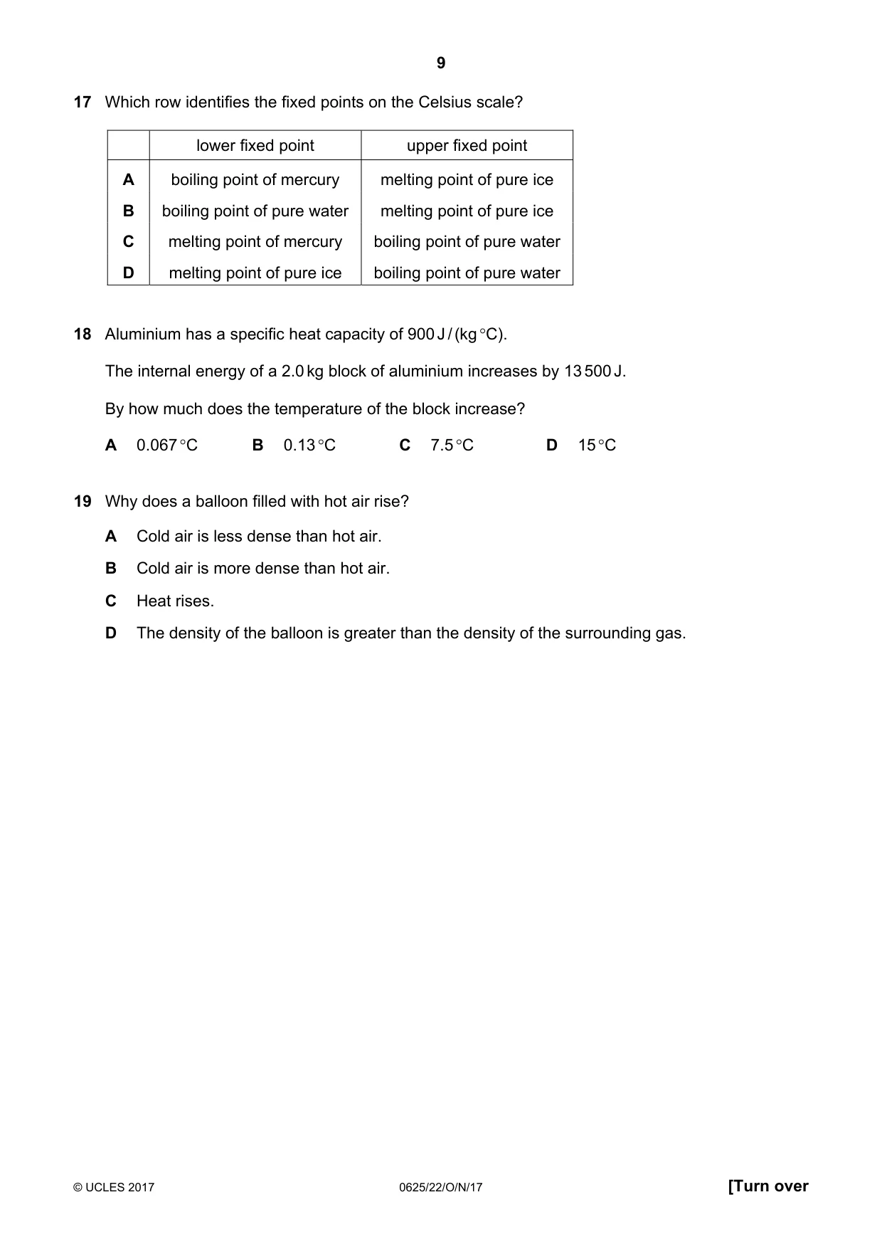 Cambridge IGCSE Physics 0625 2017 Oct/Nov Paper 2 · Variant 2 question paper, page 9 of 20