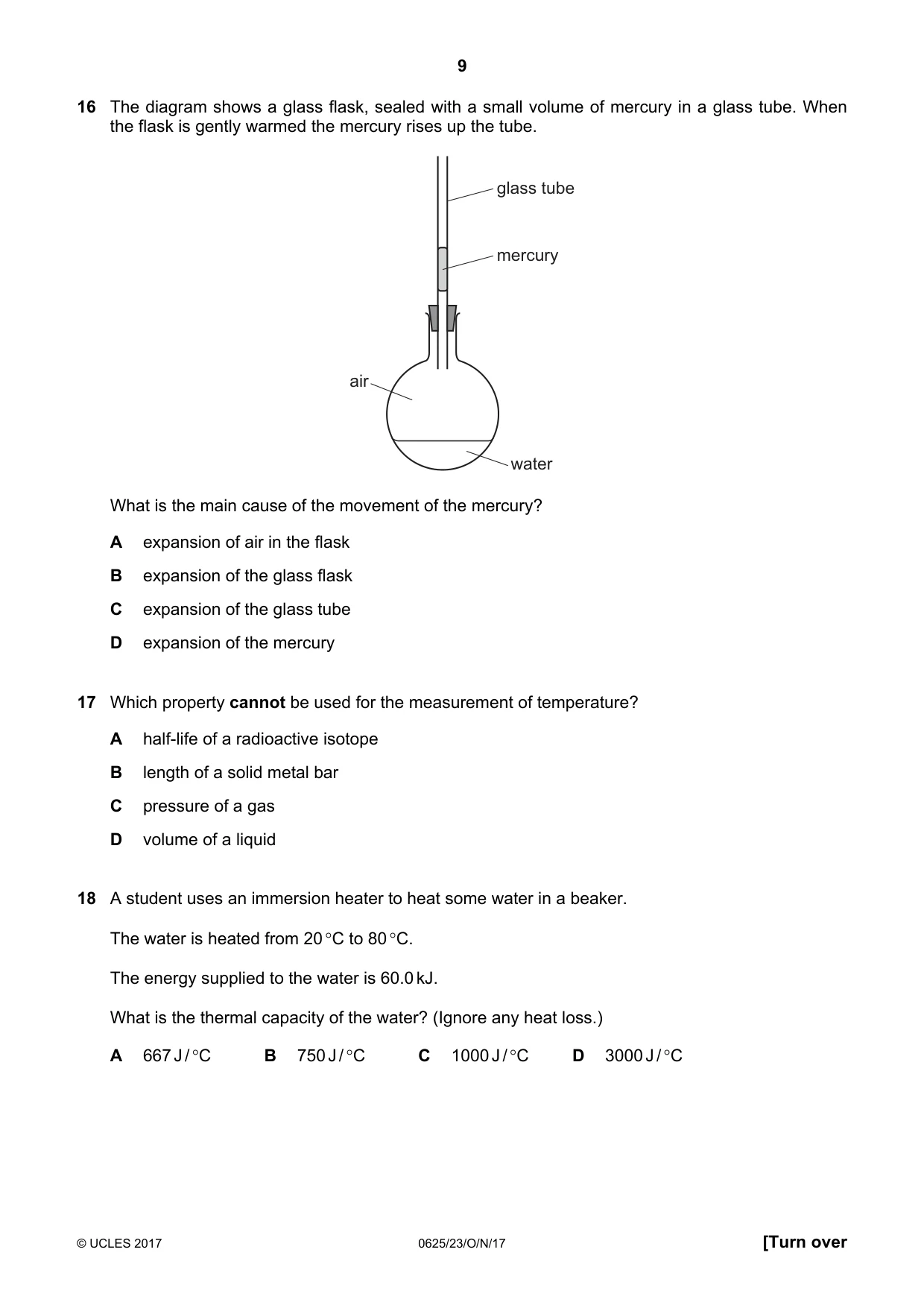 Cambridge IGCSE Physics 0625 2017 Oct/Nov Paper 2 · Variant 3 question paper, page 9 of 20