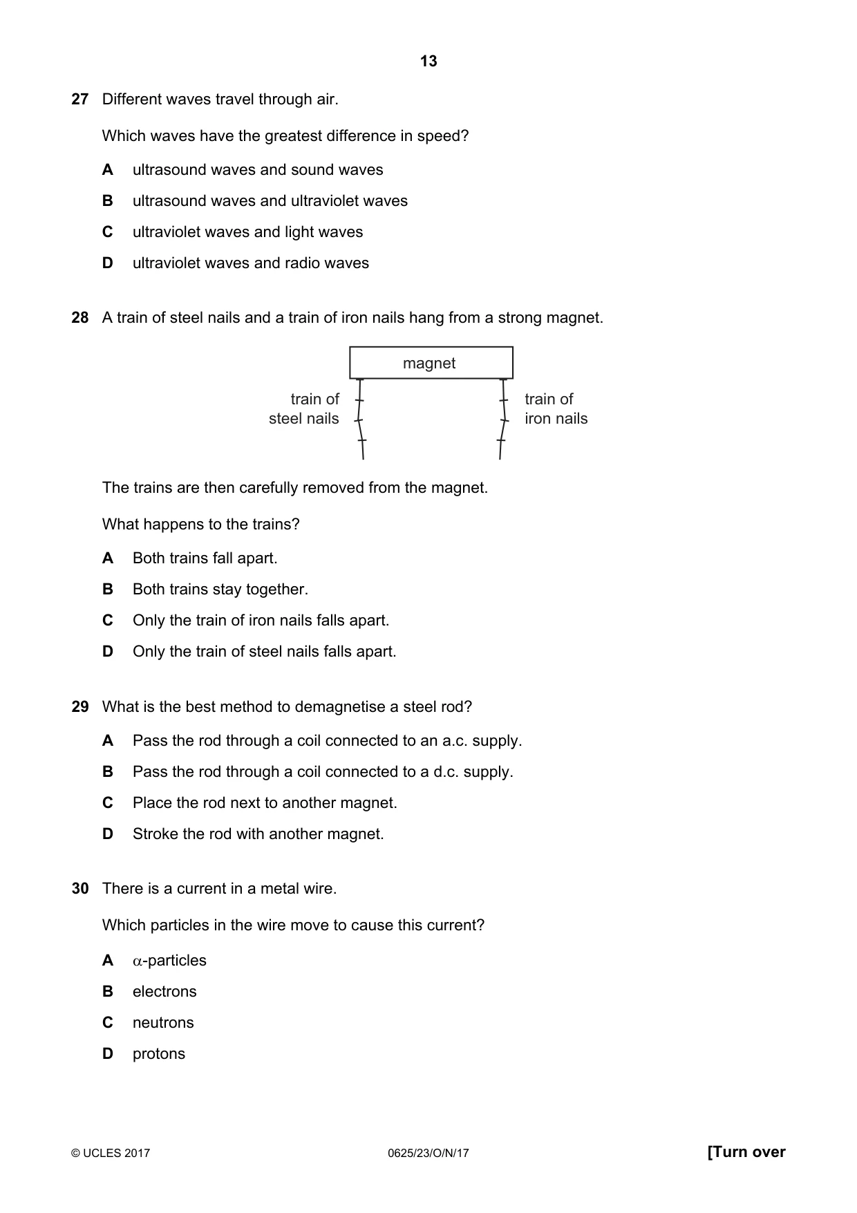 Cambridge IGCSE Physics 0625 2017 Oct/Nov Paper 2 · Variant 3 question paper, page 13 of 20