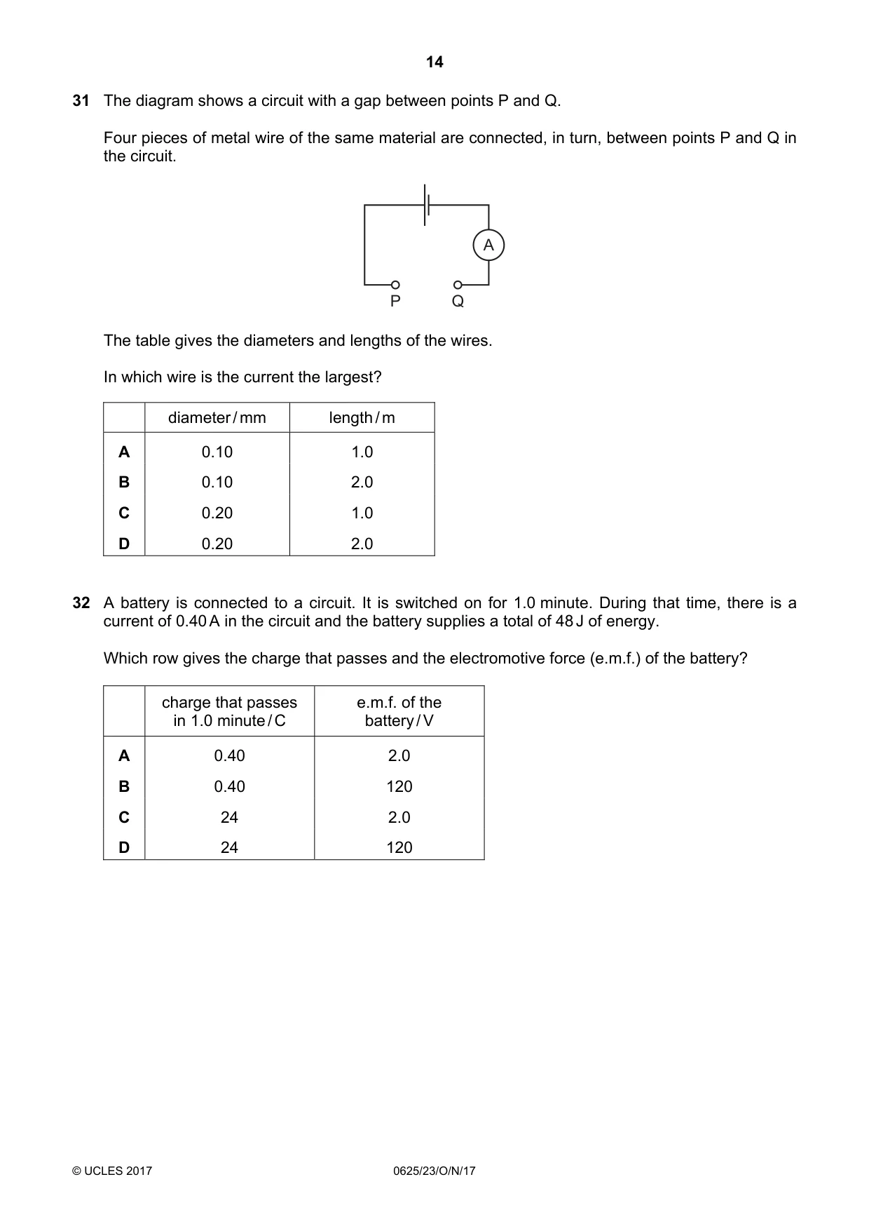 Cambridge IGCSE Physics 0625 2017 Oct/Nov Paper 2 · Variant 3 question paper, page 14 of 20