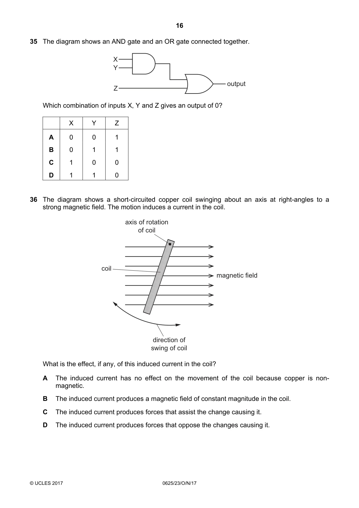 Cambridge IGCSE Physics 0625 2017 Oct/Nov Paper 2 · Variant 3 question paper, page 16 of 20