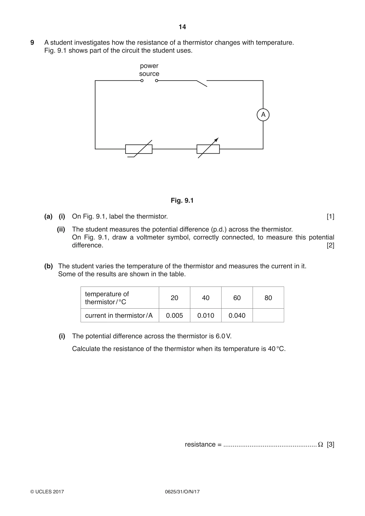 Cambridge IGCSE Physics 0625 2017 Oct/Nov Paper 3 · Variant 1 question paper, page 14 of 20