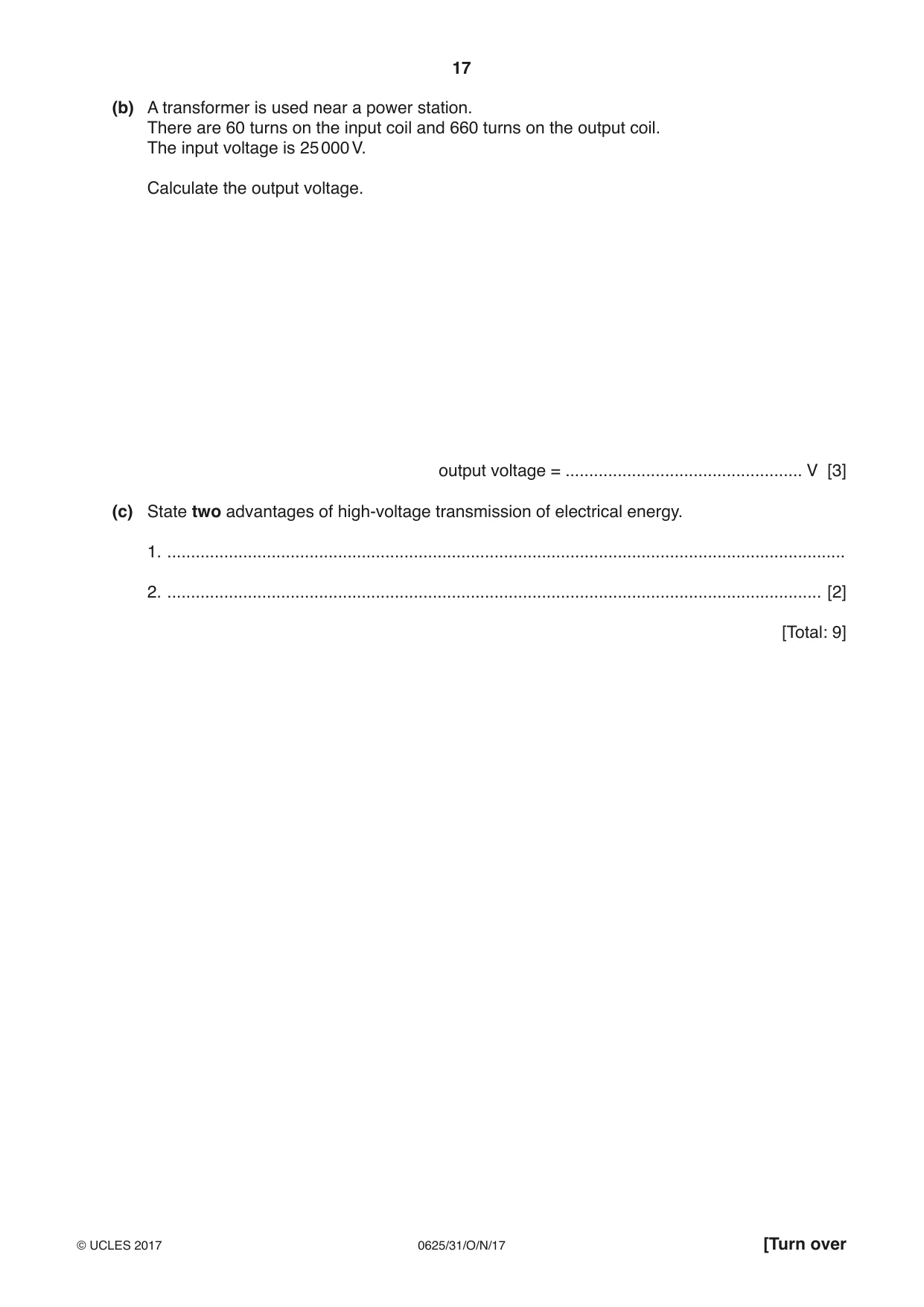 Cambridge IGCSE Physics 0625 2017 Oct/Nov Paper 3 · Variant 1 question paper, page 17 of 20