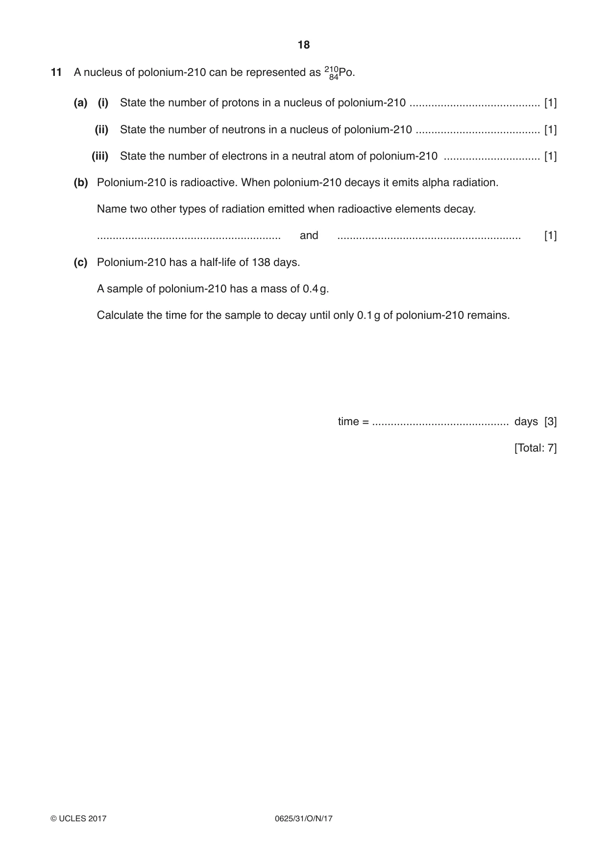 Cambridge IGCSE Physics 0625 2017 Oct/Nov Paper 3 · Variant 1 question paper, page 18 of 20
