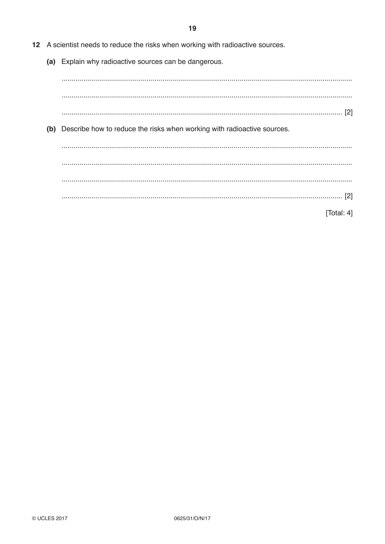 Cambridge IGCSE Physics 0625 2017 Oct/Nov Paper 3 · Variant 1 question paper, page 19 of 20