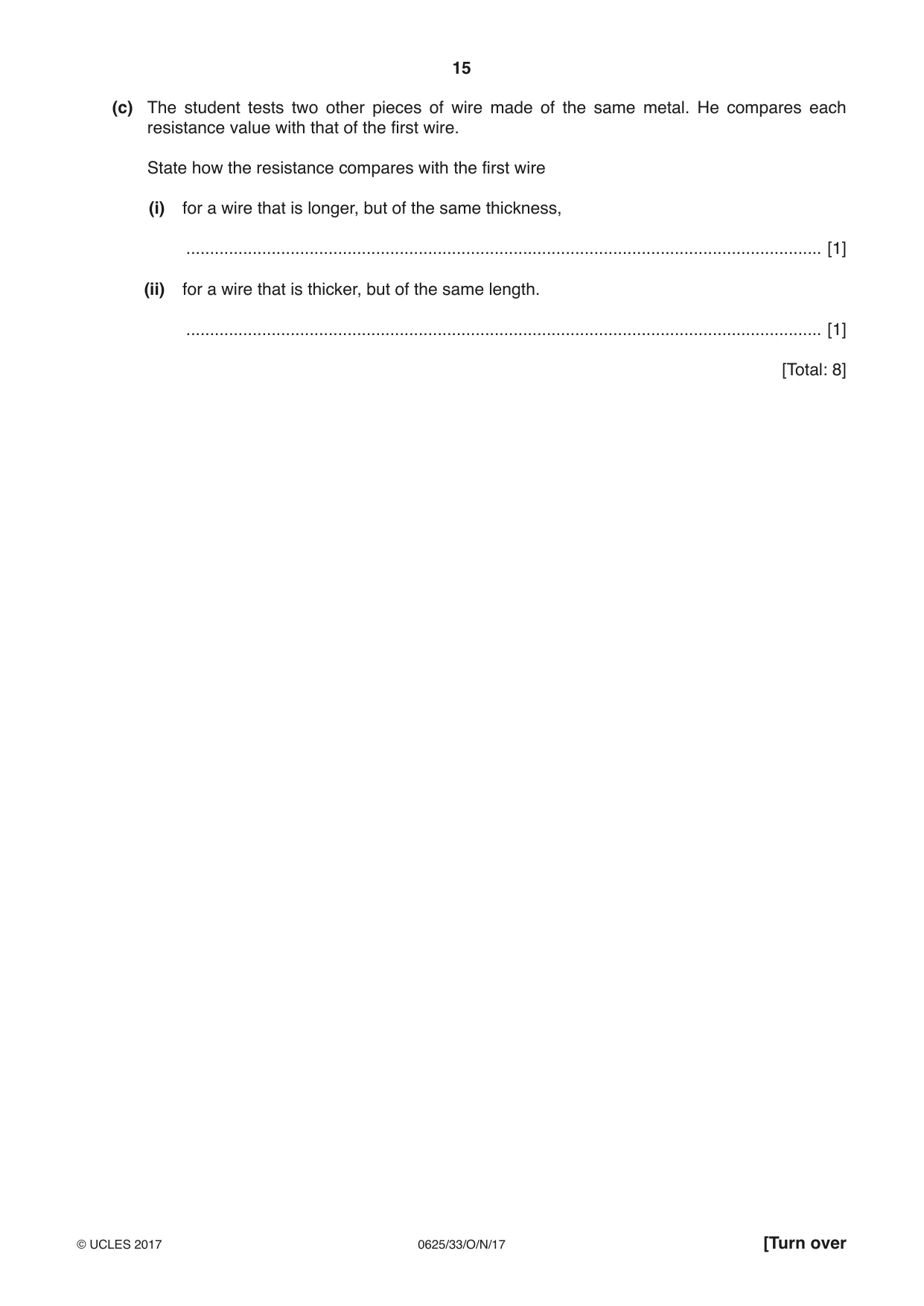 Cambridge IGCSE Physics 0625 2017 Oct/Nov Paper 3 · Variant 3 question paper, page 15 of 16
