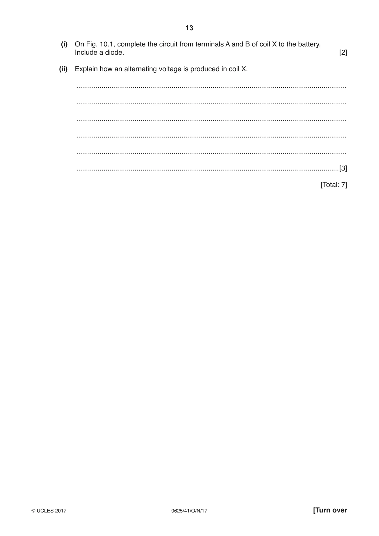 Cambridge IGCSE Physics 0625 2017 Oct/Nov Paper 4 · Variant 1 question paper, page 13 of 16