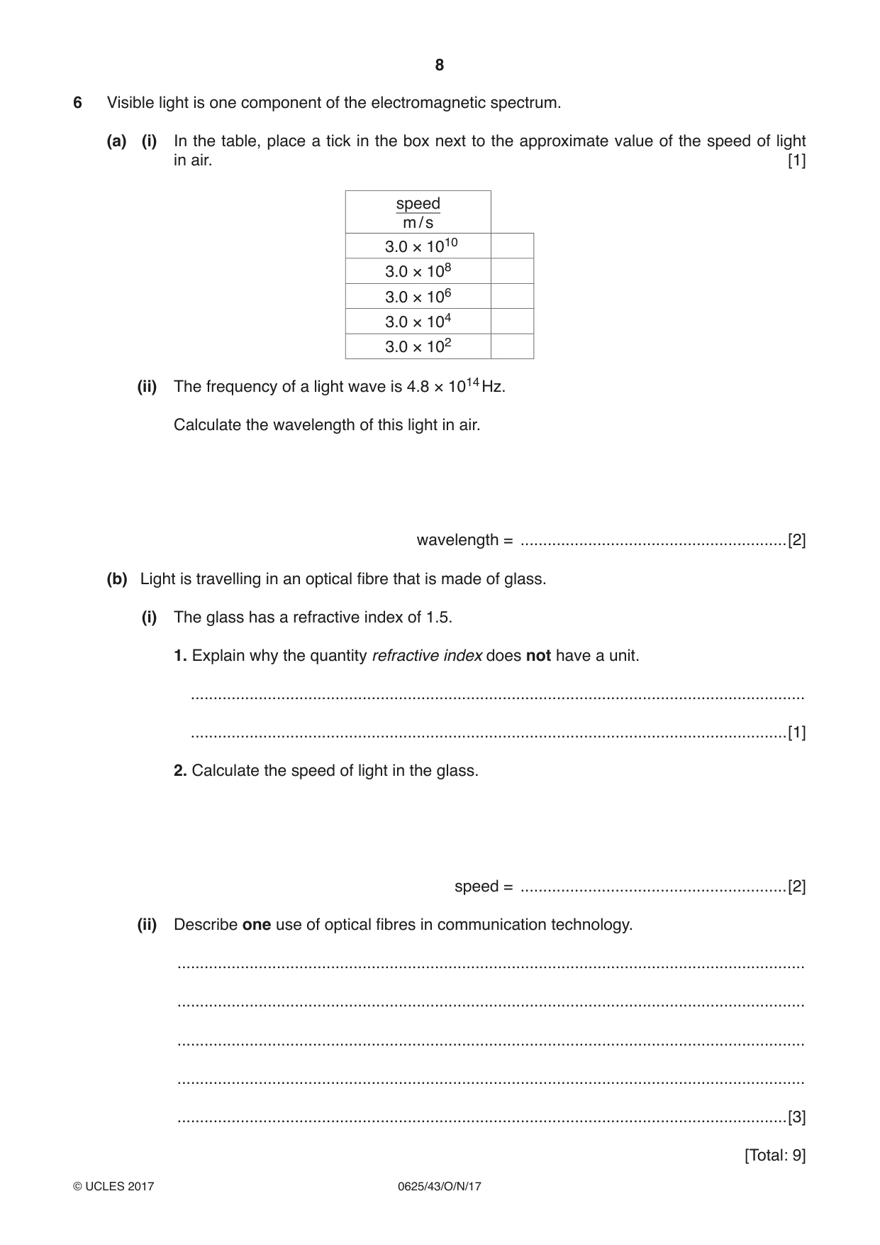Cambridge IGCSE Physics 0625 2017 Oct/Nov Paper 4 · Variant 3 question paper, page 8 of 16