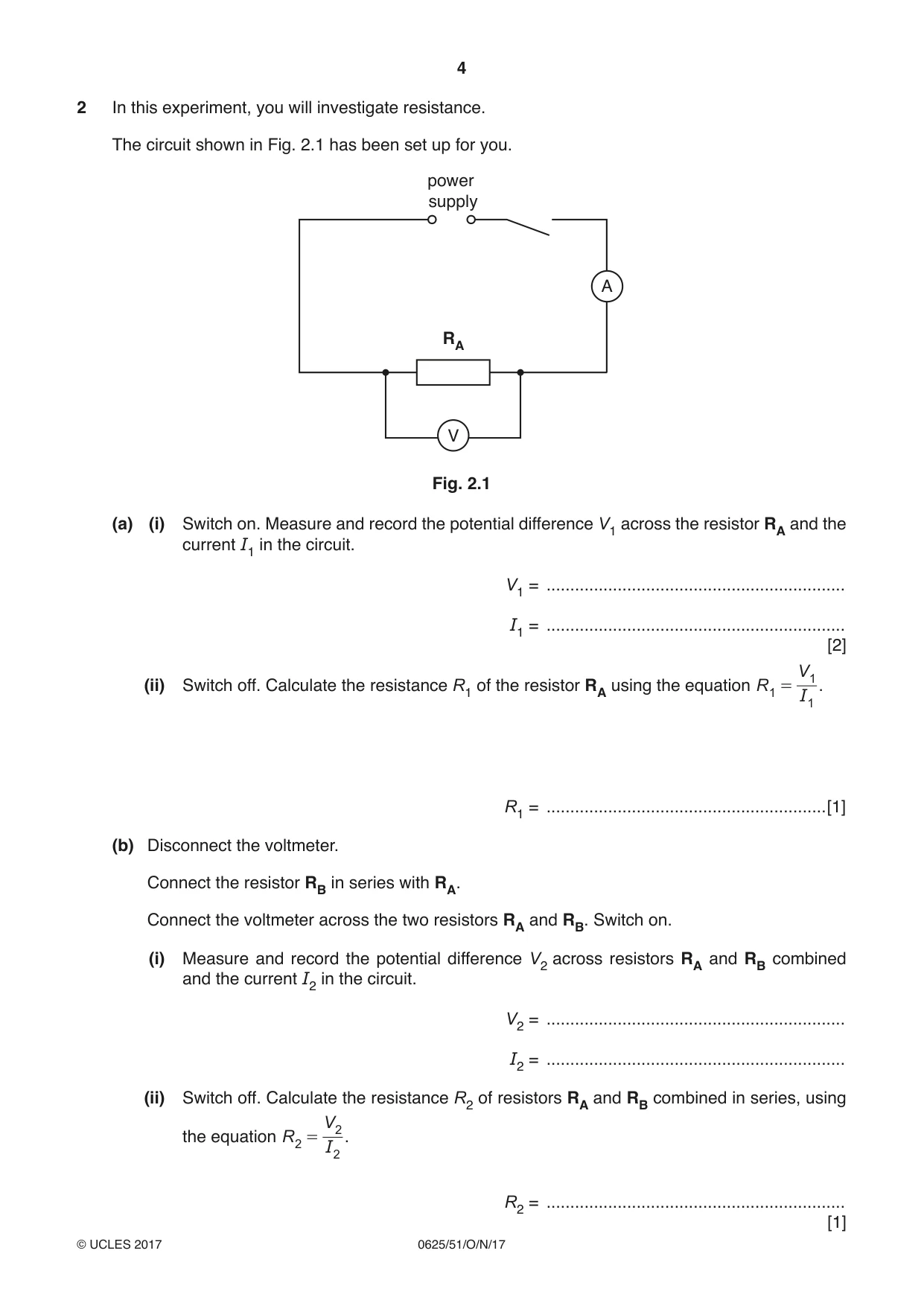 Cambridge IGCSE Physics 0625 2017 Oct/Nov Paper 5 · Variant 1 question paper, page 4 of 12