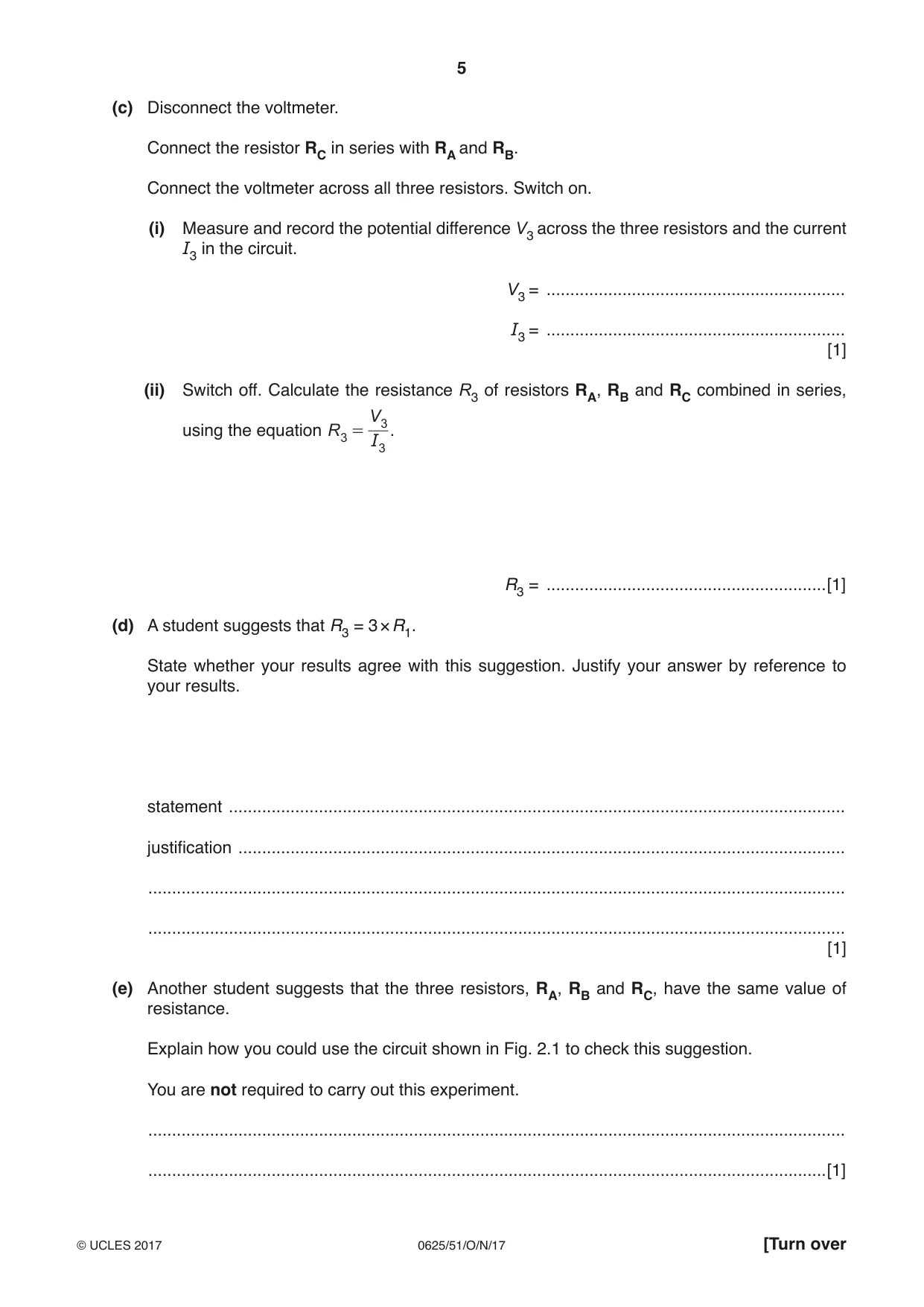 Cambridge IGCSE Physics 0625 2017 Oct/Nov Paper 5 · Variant 1 question paper, page 5 of 12