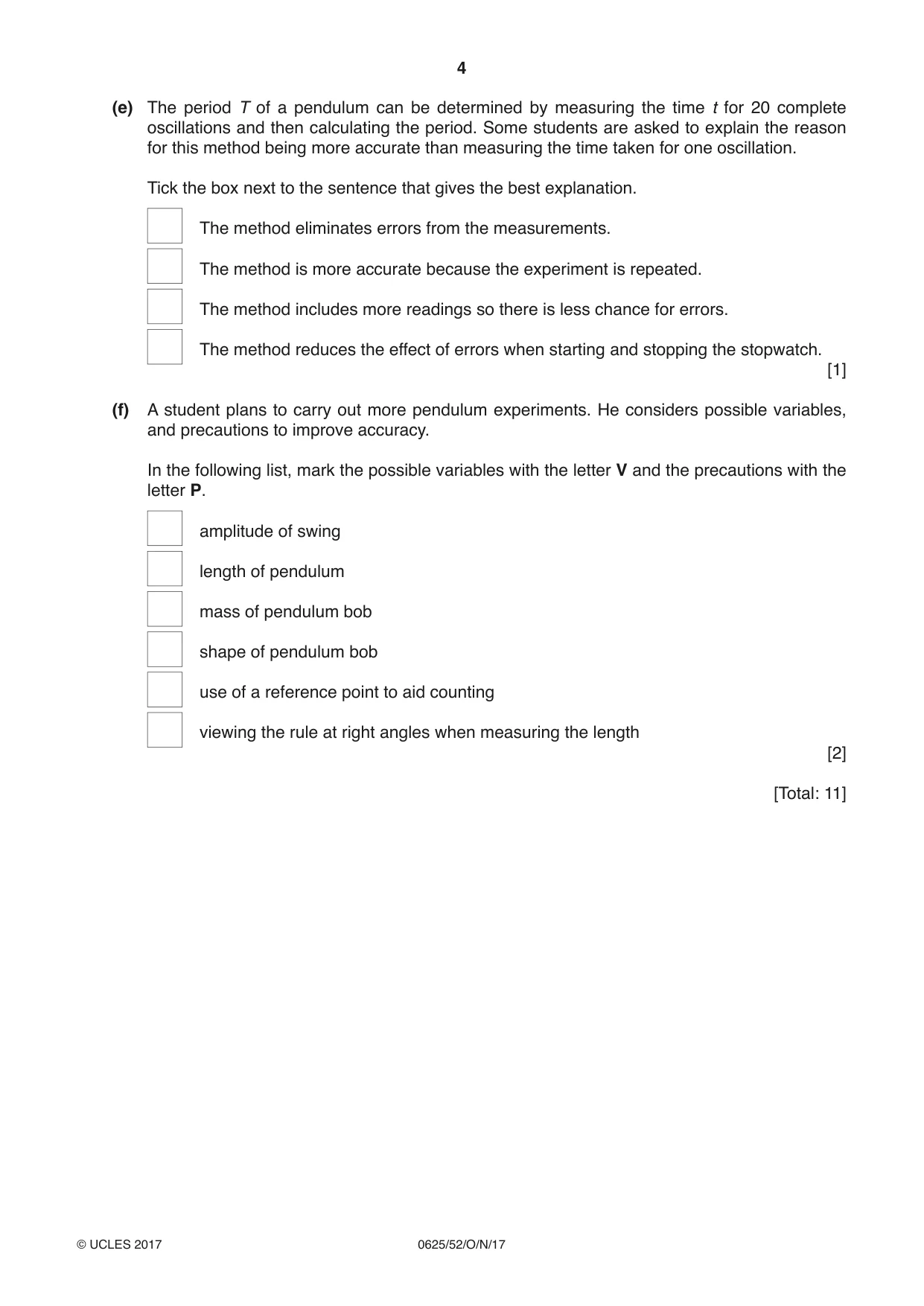 Cambridge IGCSE Physics 0625 2017 Oct/Nov Paper 5 · Variant 2 question paper, page 4 of 12
