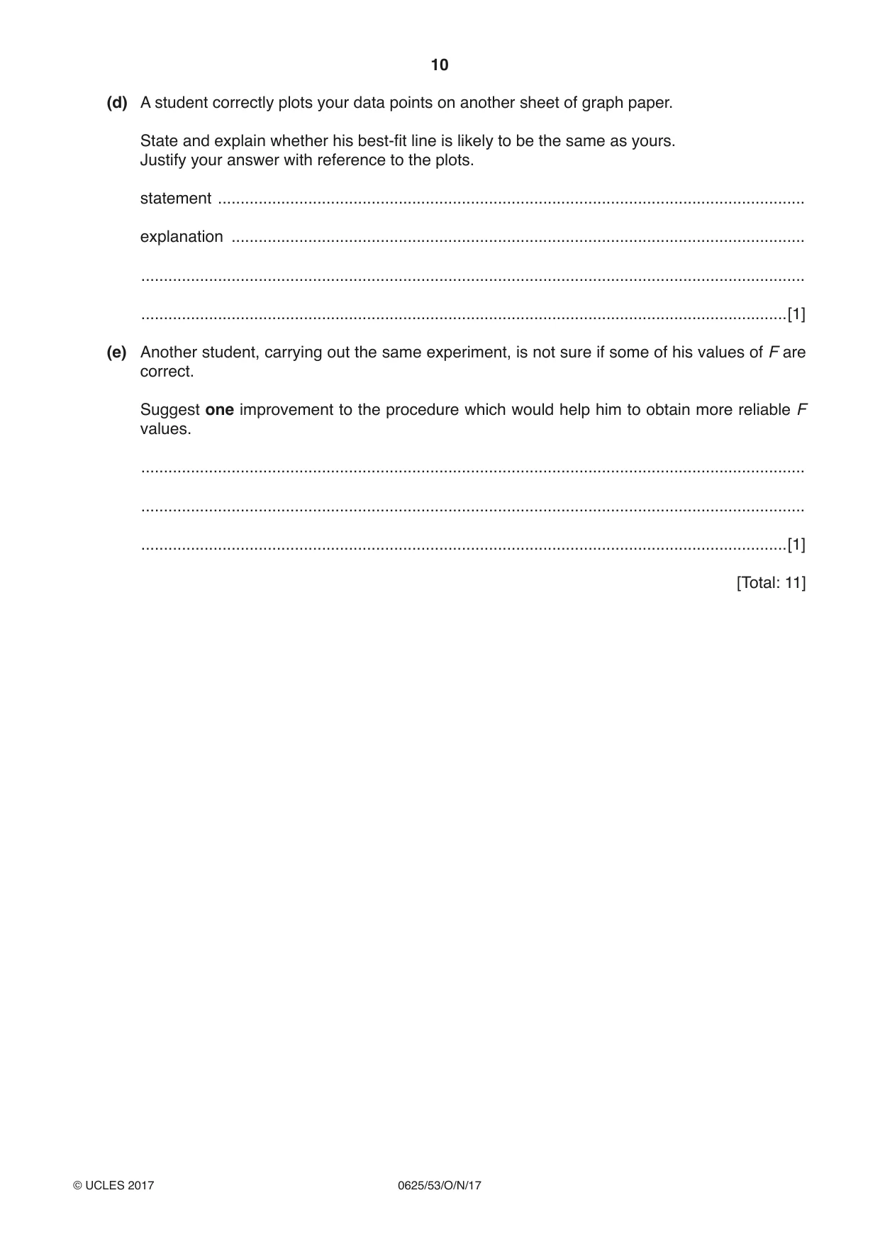 Cambridge IGCSE Physics 0625 2017 Oct/Nov Paper 5 · Variant 3 question paper, page 10 of 12