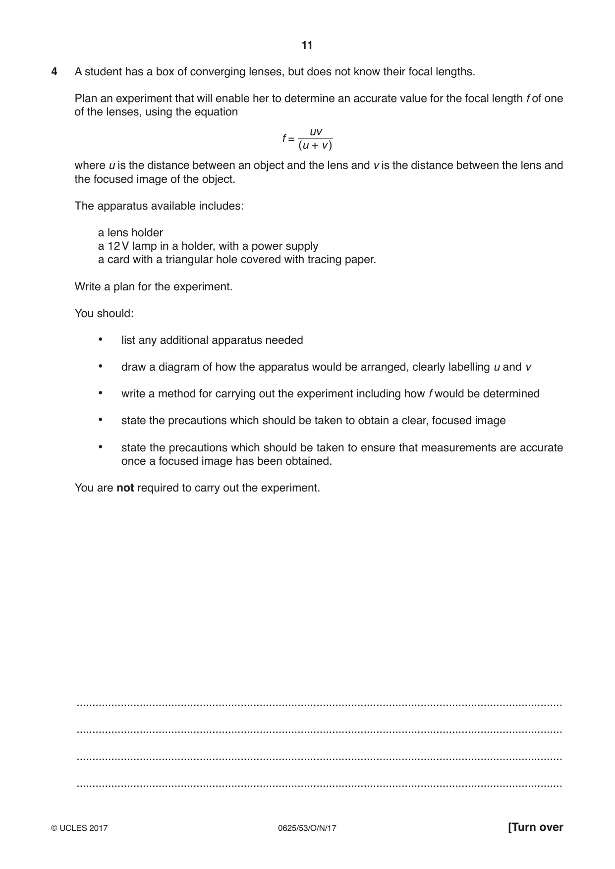 Cambridge IGCSE Physics 0625 2017 Oct/Nov Paper 5 · Variant 3 question paper, page 11 of 12