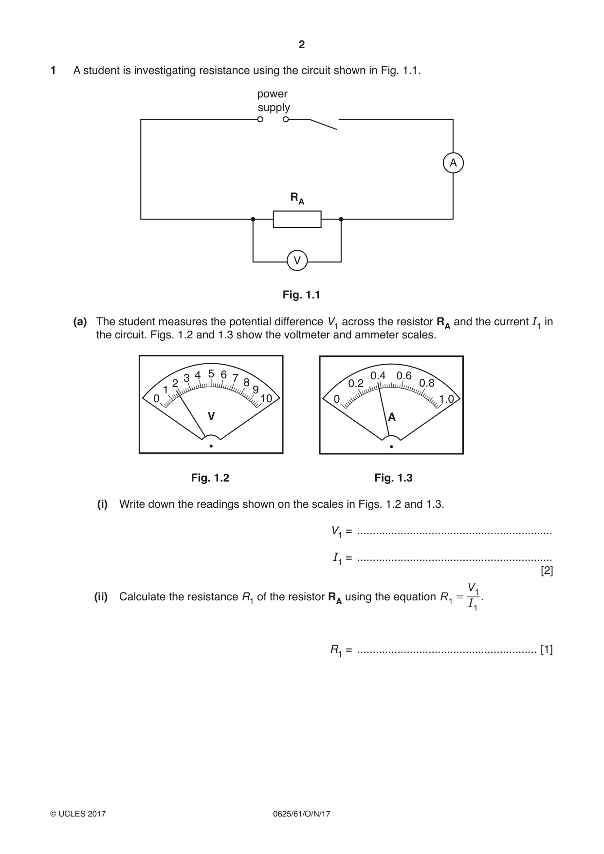 Cambridge IGCSE Physics 0625 2017 Oct/Nov Paper 6 · Variant 1 question paper, page 2 of 12